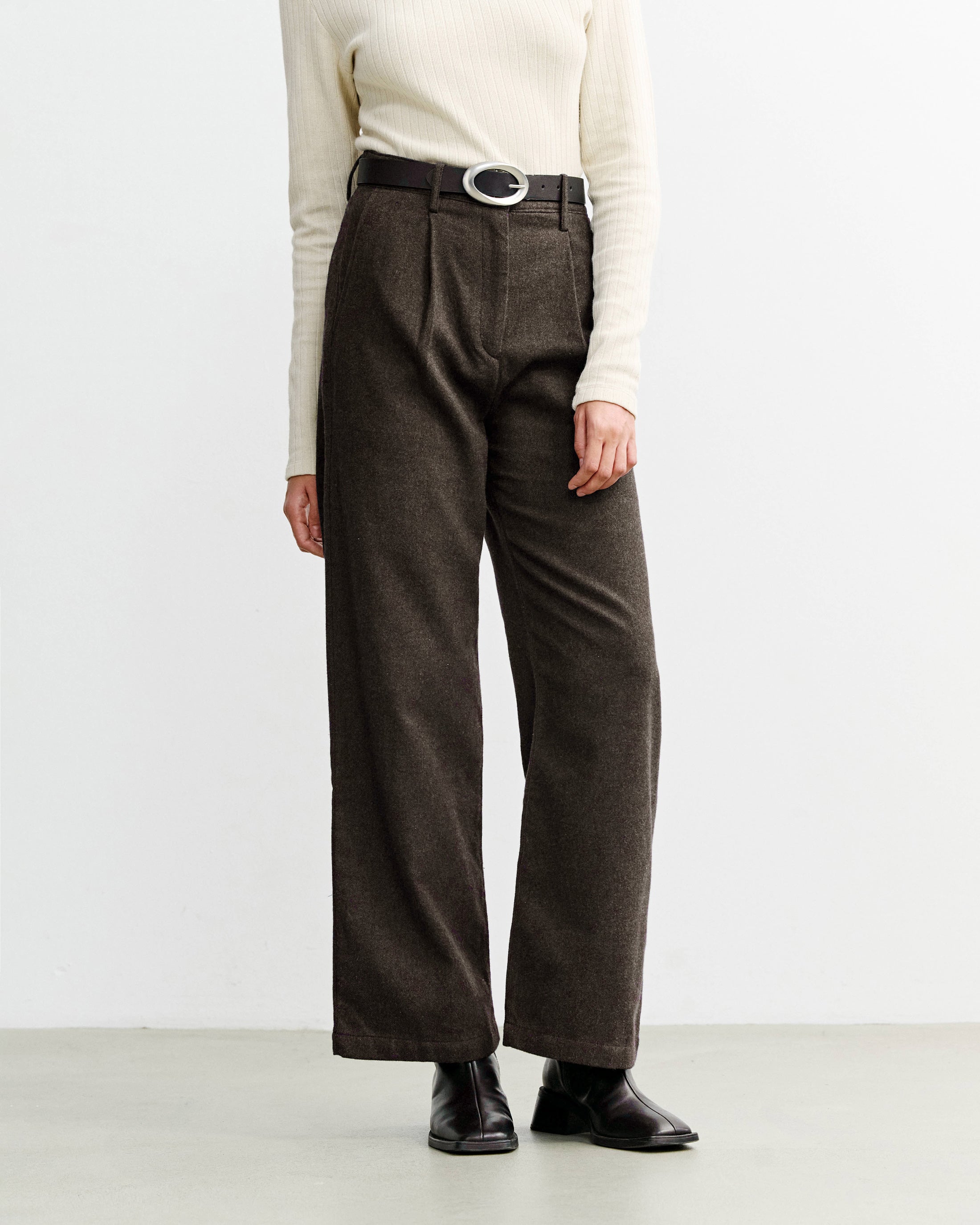 High-Waist Flannel Trousers Organic Cotton - Brown