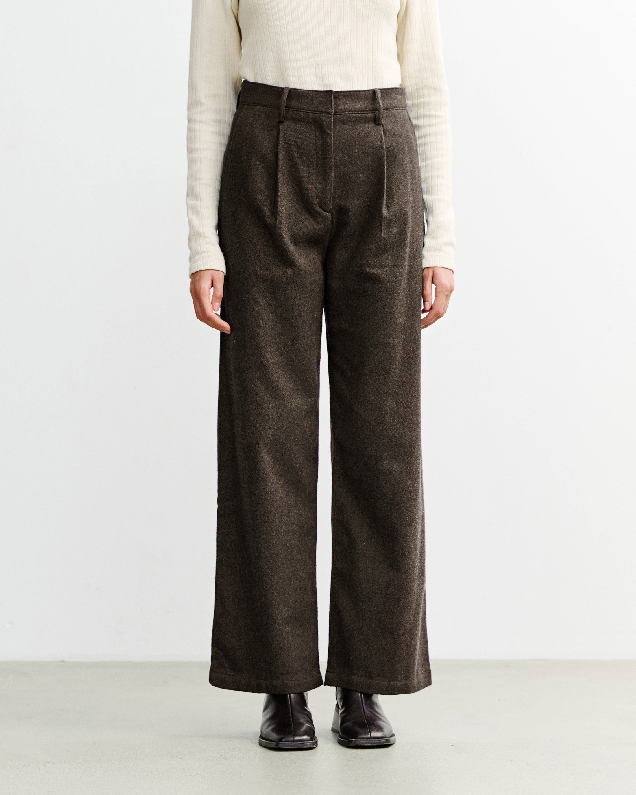 High-Waist Flannel Trousers Organic Cotton - Brown