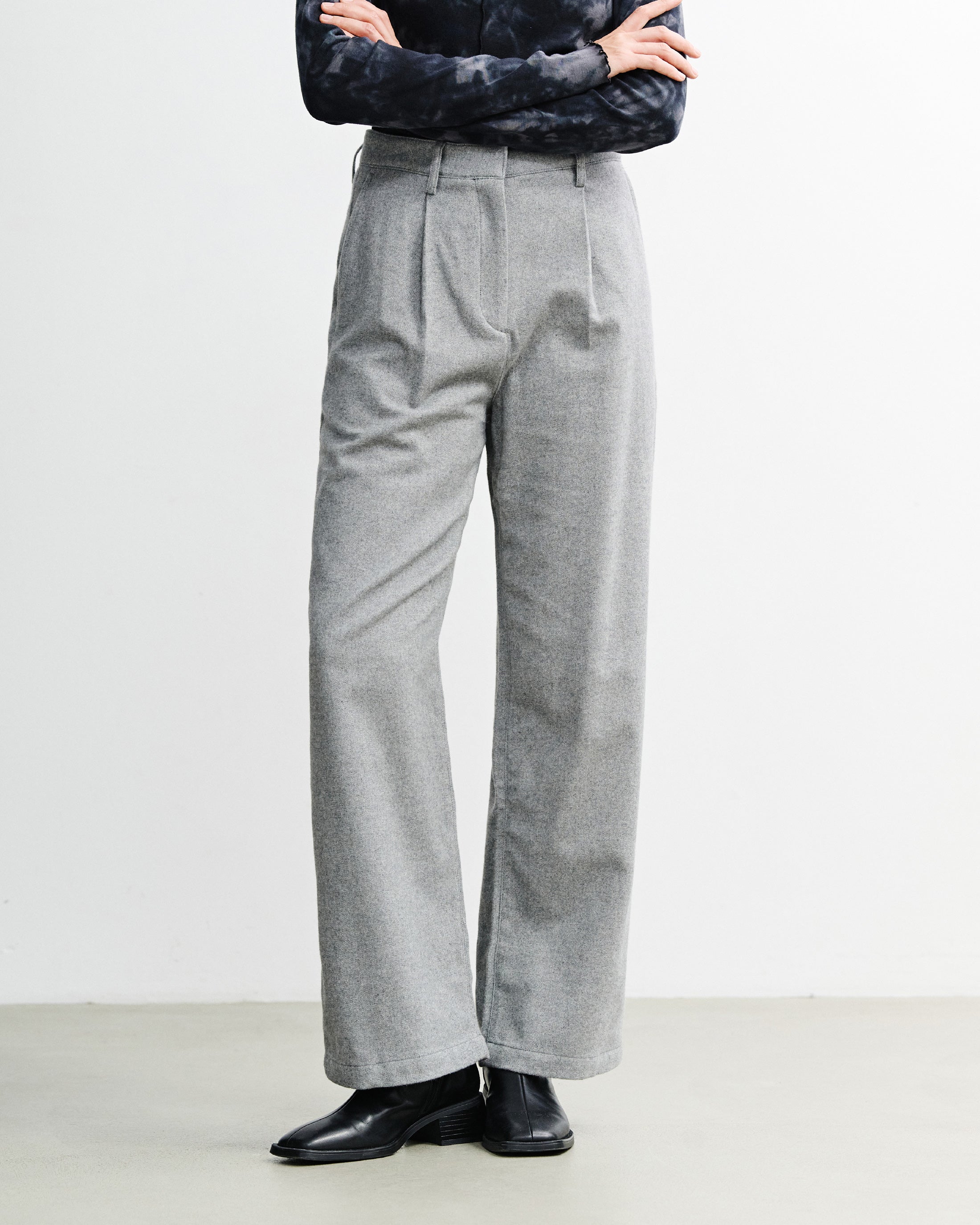 High-Waist Flannel Trousers Organic Cotton - Grey