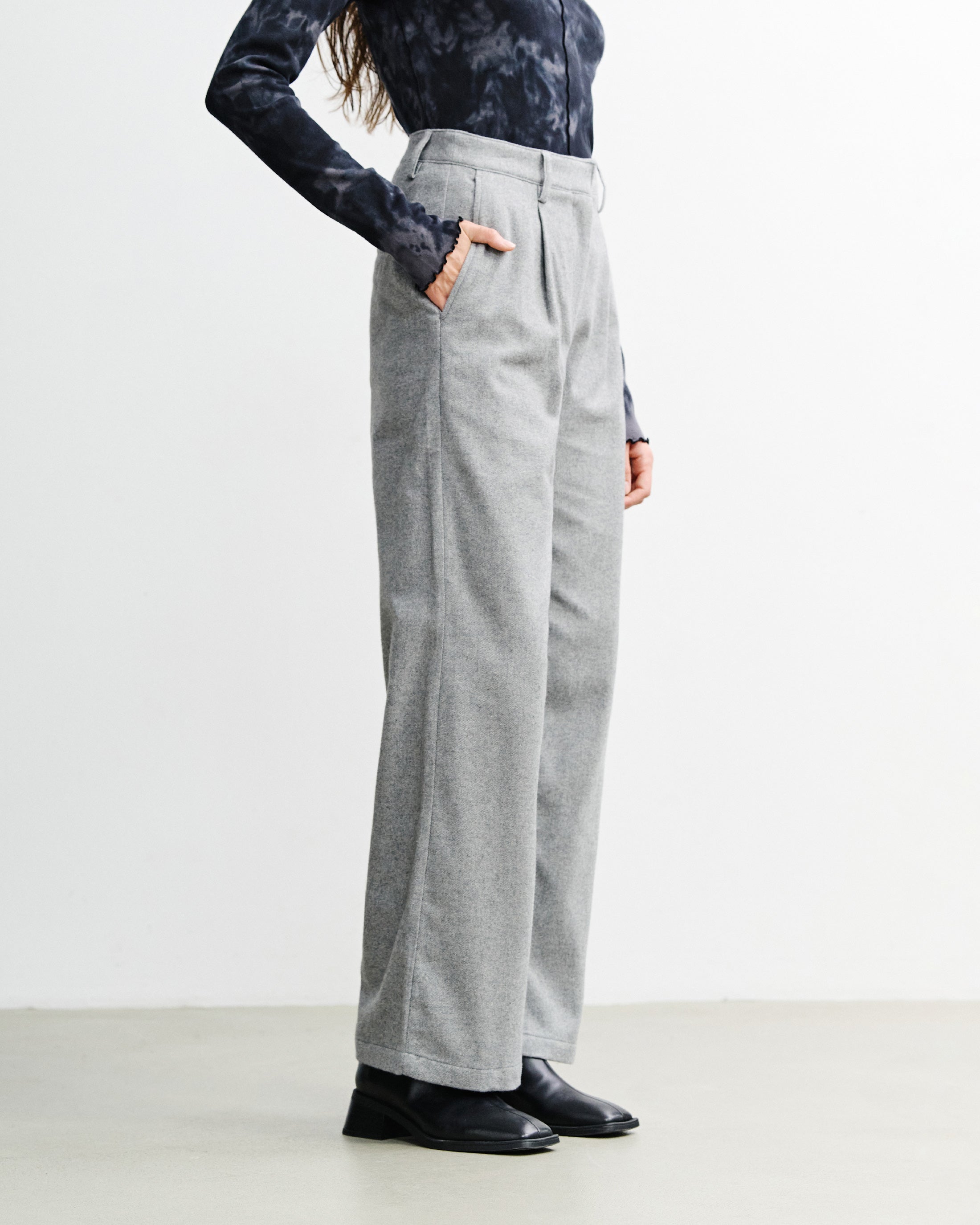 High-Waist Flannel Trousers Organic Cotton - Grey