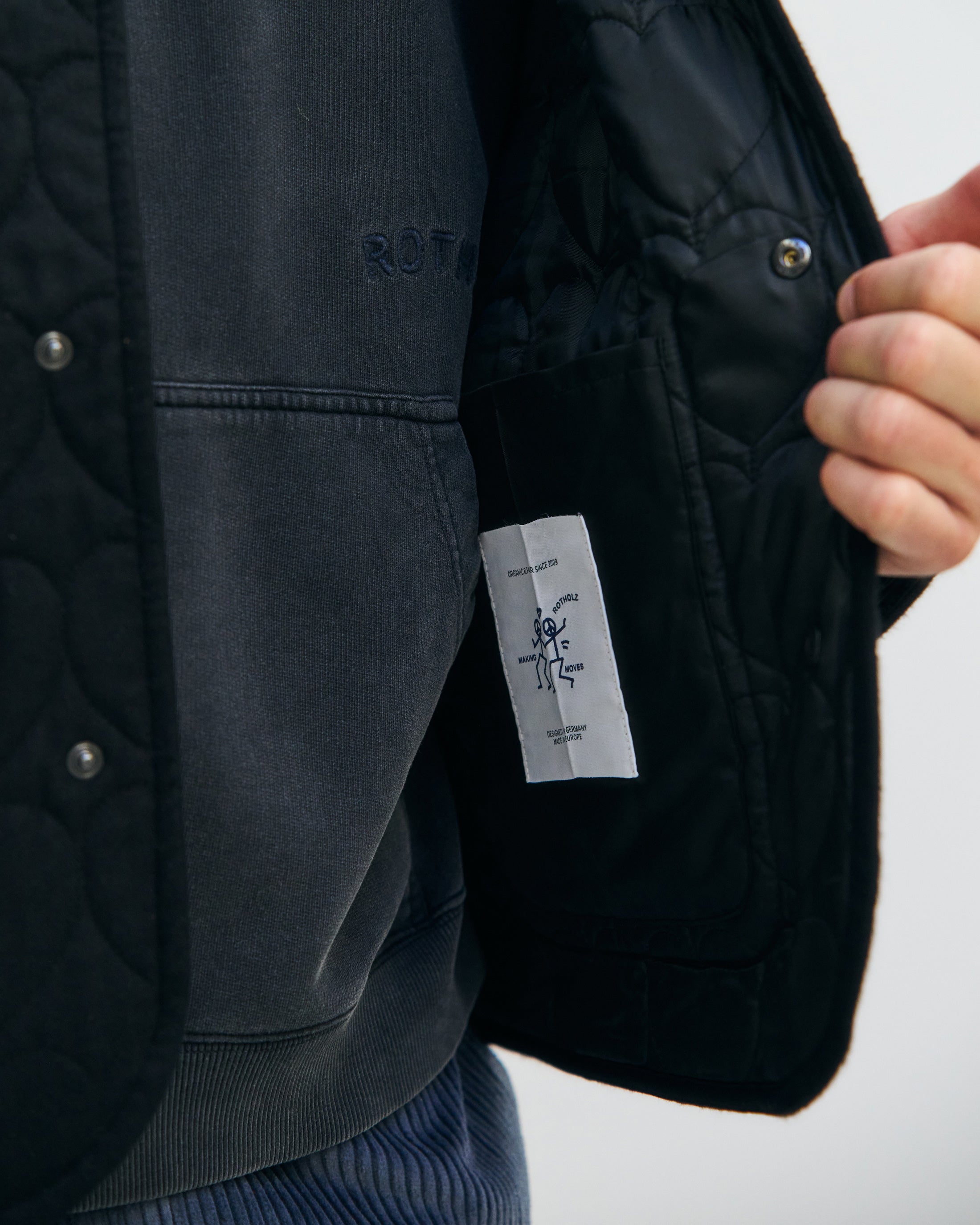 Flannel quilted jacket, organic cotton - Black