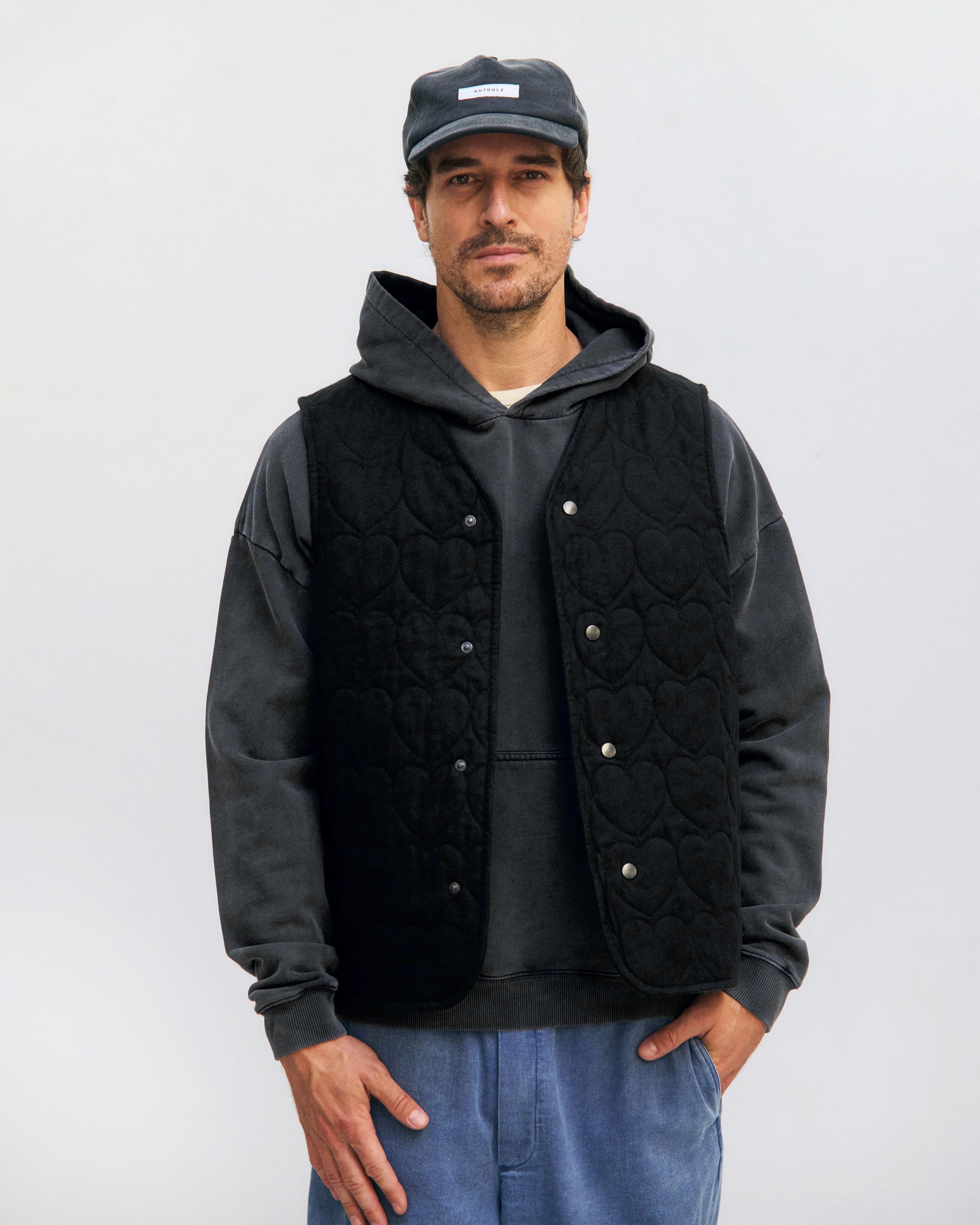 Flannel quilted vest, organic cotton - Black