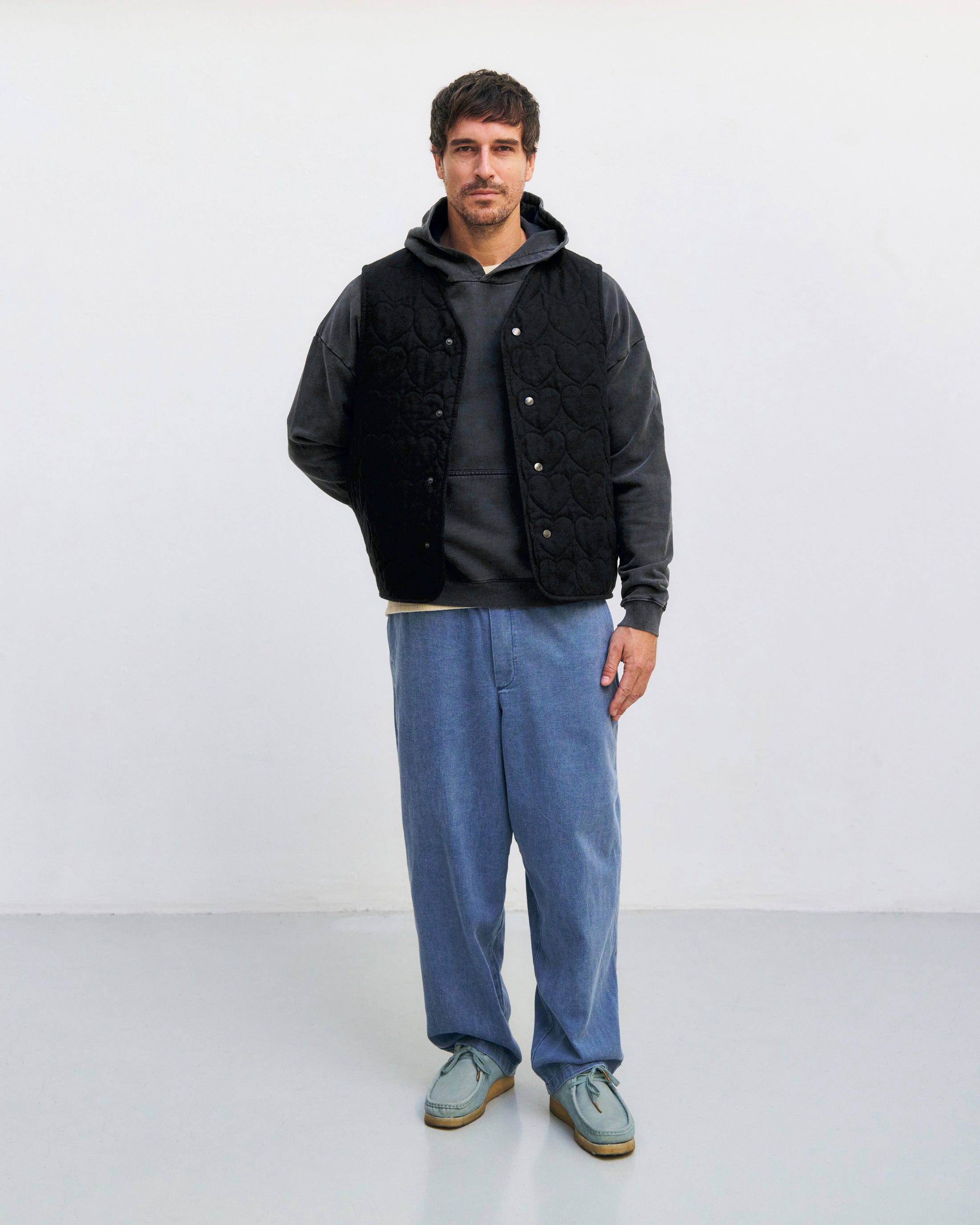 Flannel quilted vest, organic cotton - Black