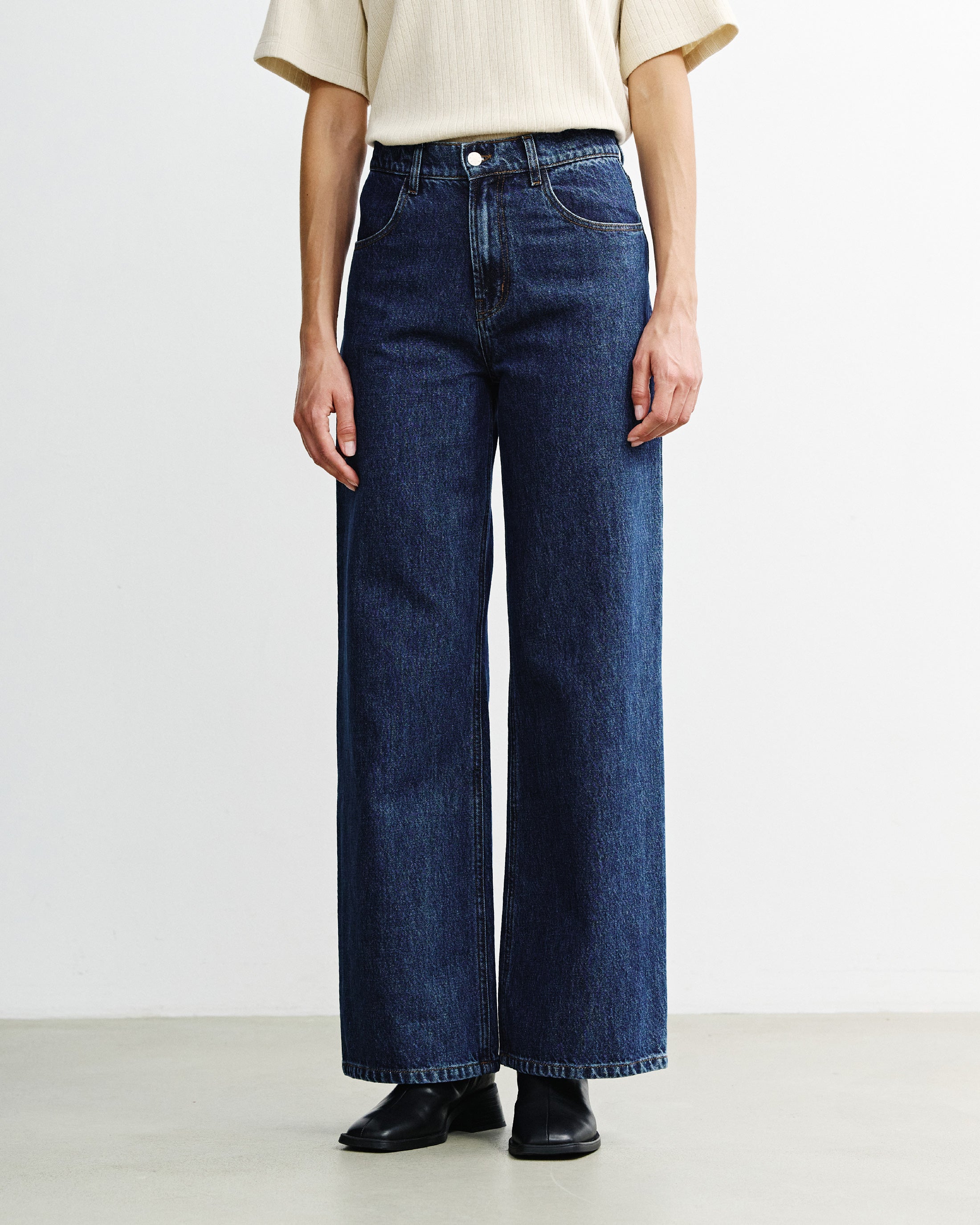 Flared Leg Organic Cotton Jeans - Dark Blue