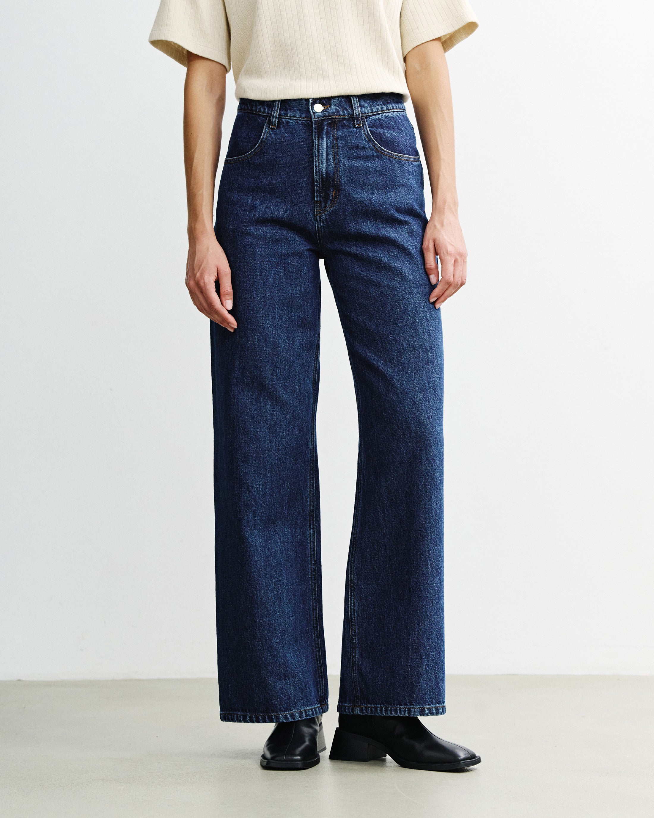 Flared Leg Organic Cotton Jeans - Dark Blue
