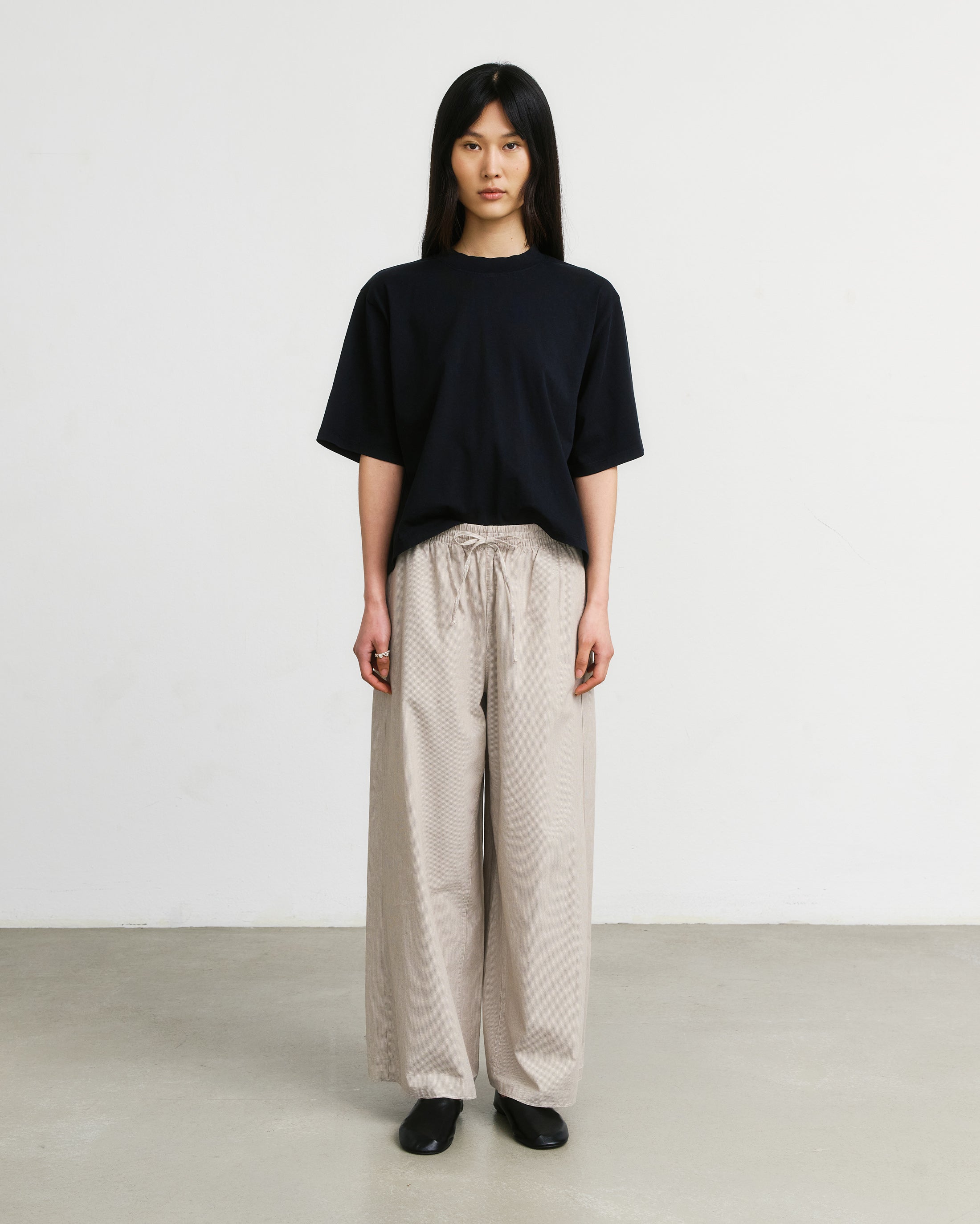 Leichte Schlaghose Bio Baumwolle - Beige Gestreift