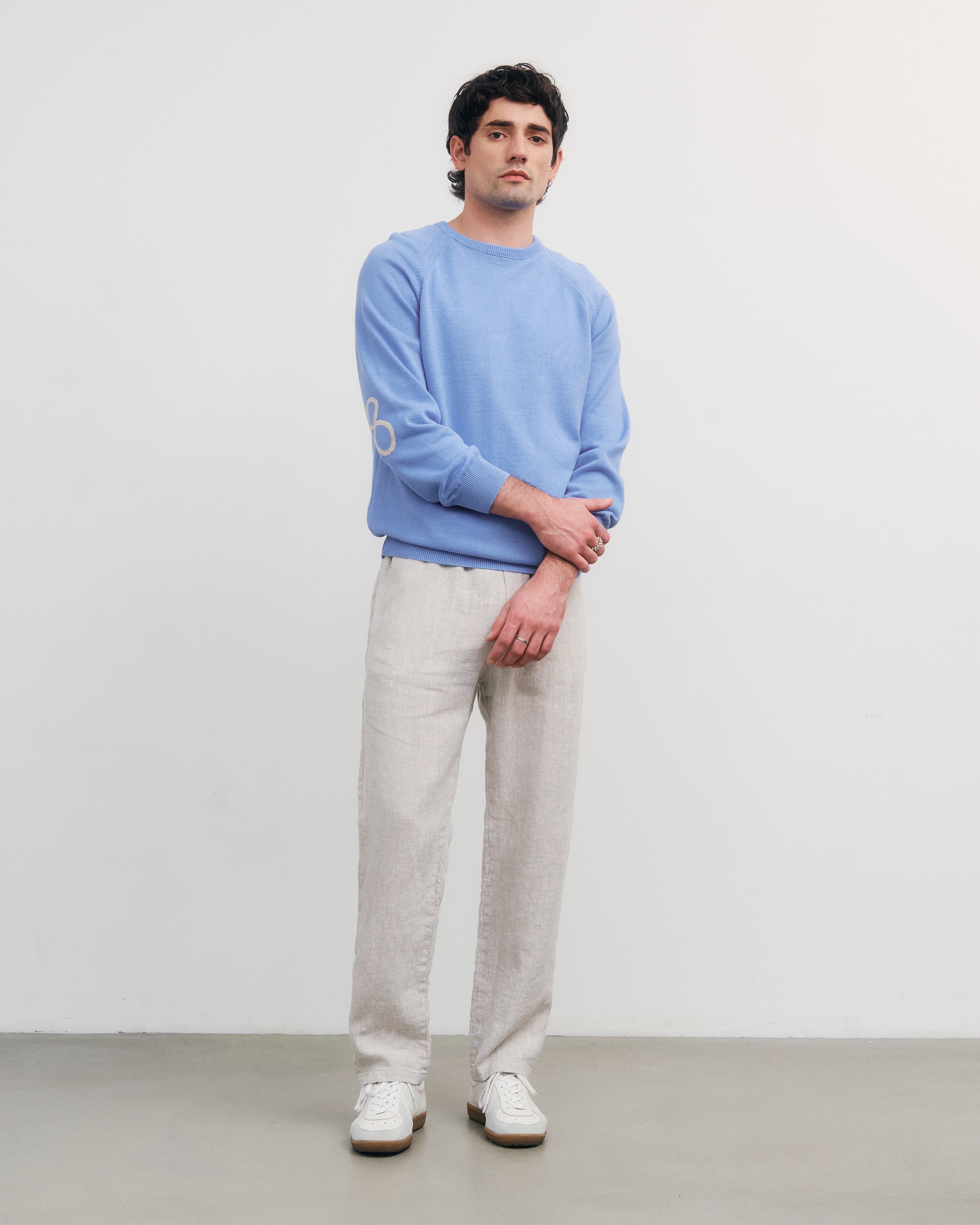 Flower Organic Cotton Knitted Sweater - Blue