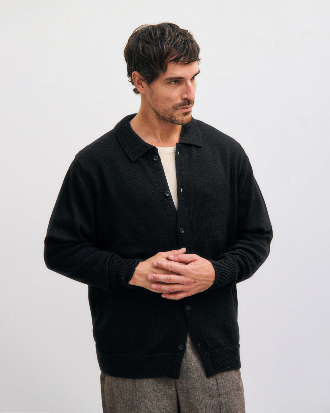 Knit Shirt Merino Wool - Black