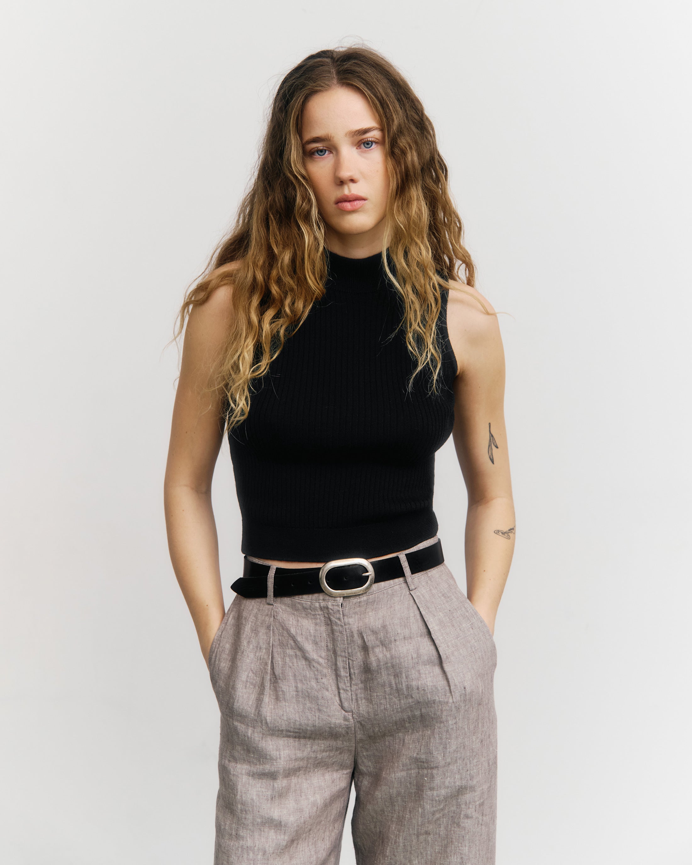 Merino Strick Singlet - Schwarz