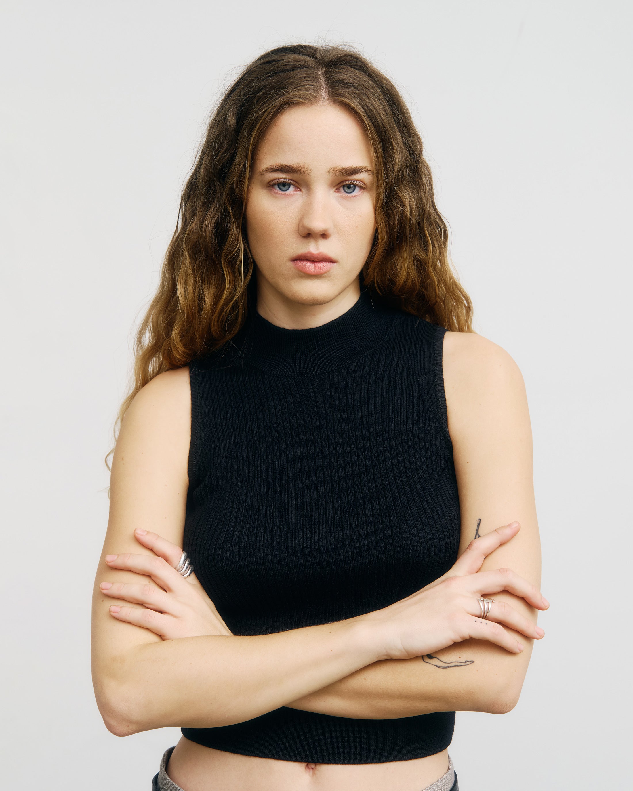 Merino Strick Singlet - Schwarz