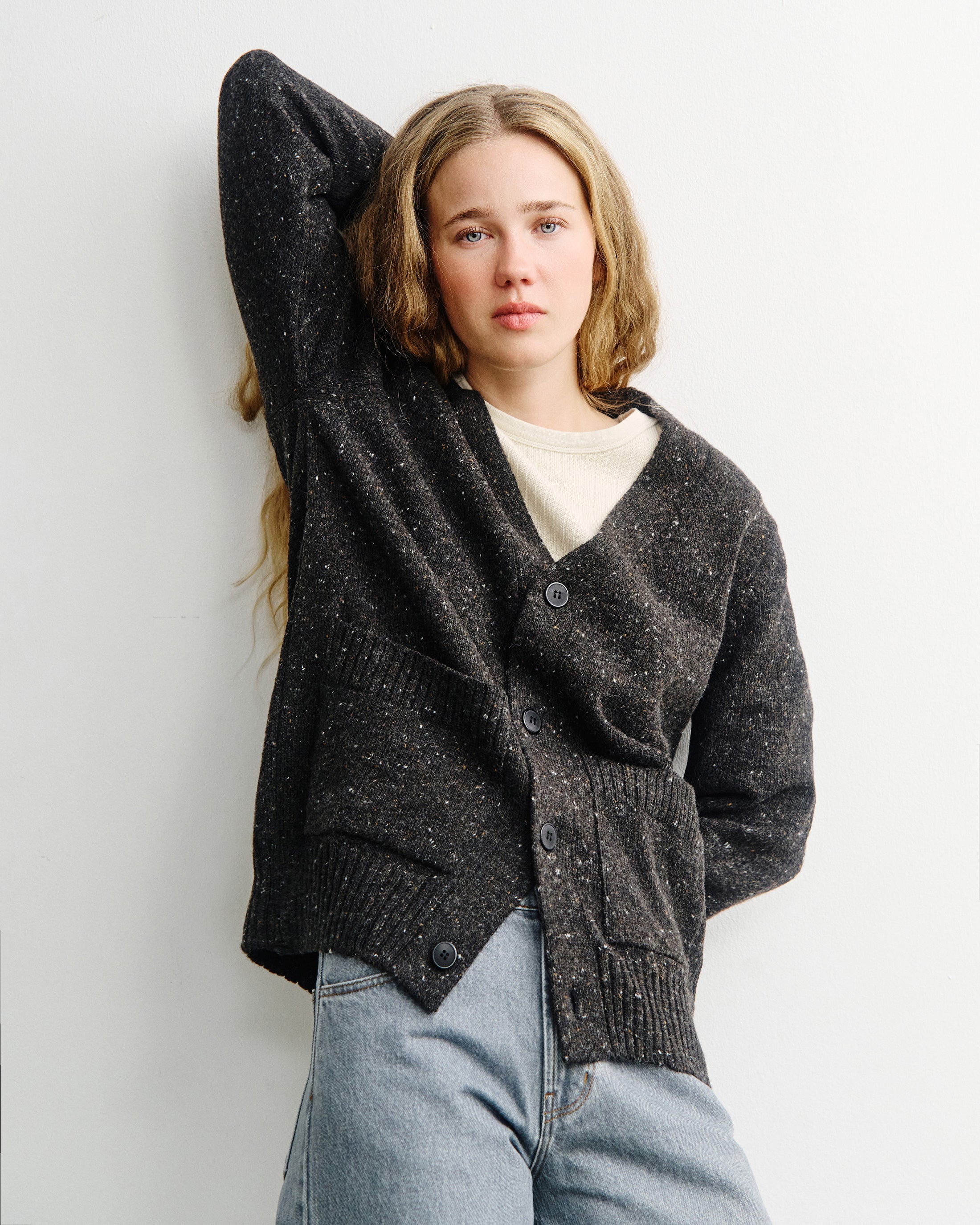 Knit Cardigan - Speckled Black FW26