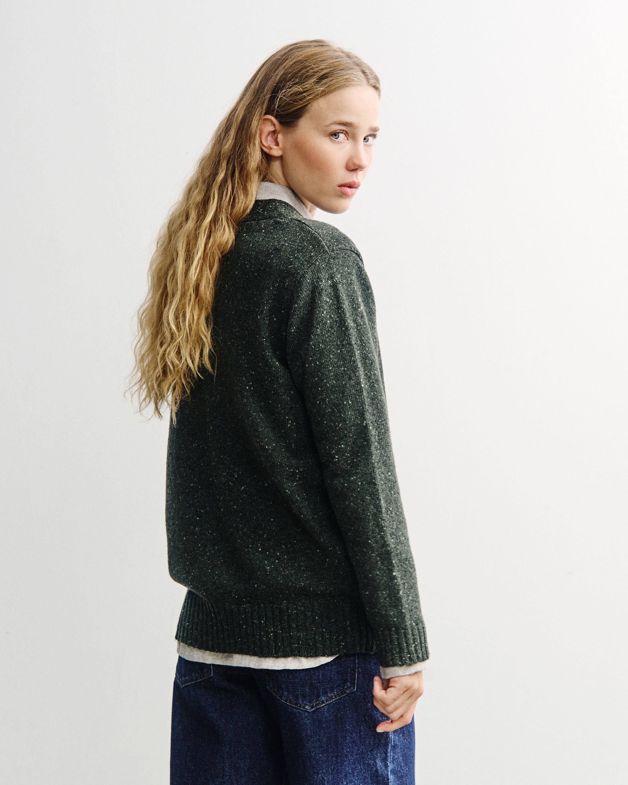 Merino Wool Knit Cardigan - Green