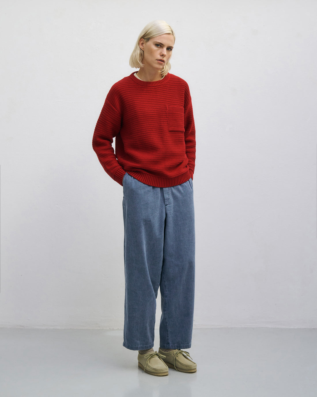 Ribbed knit sweater organic cotton - Red