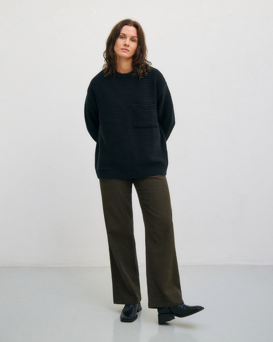 Ribbed knit sweater organic cotton - Black