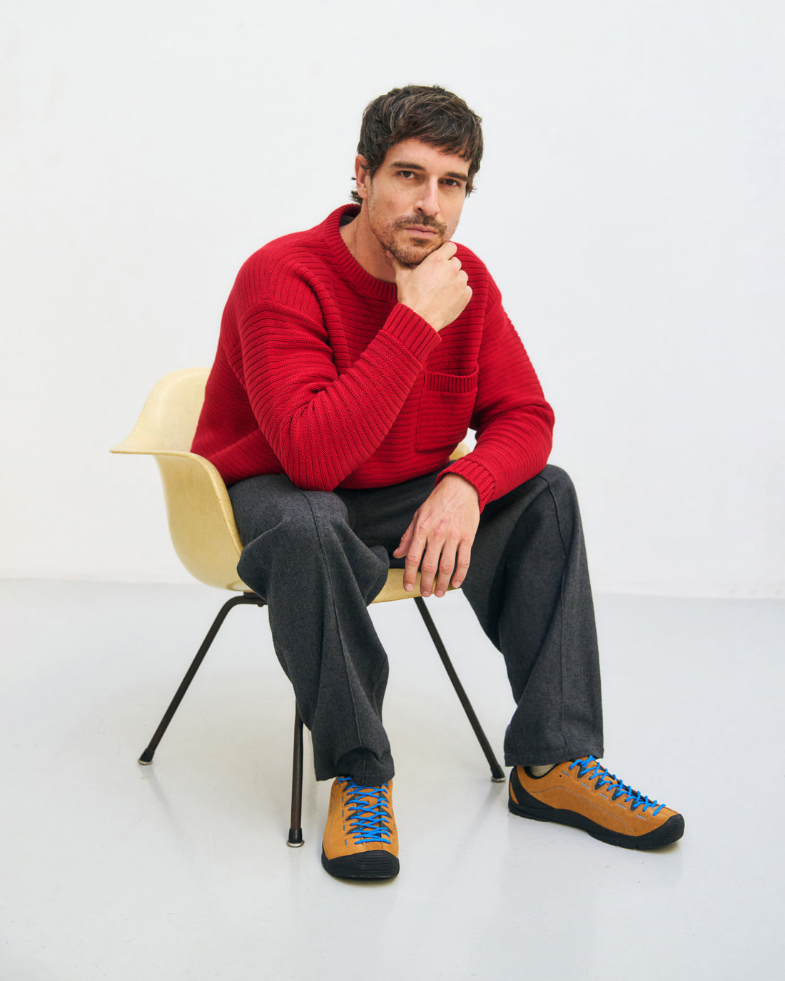 Ribbed knit sweater organic cotton - Red