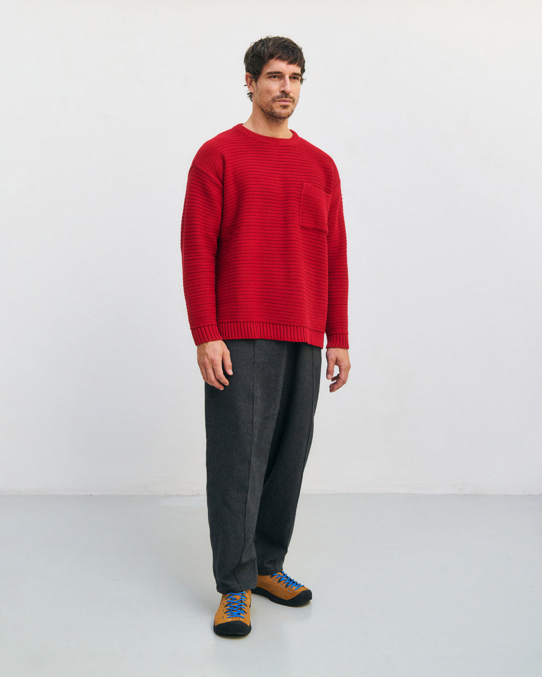 Ribbed knit sweater organic cotton - Red
