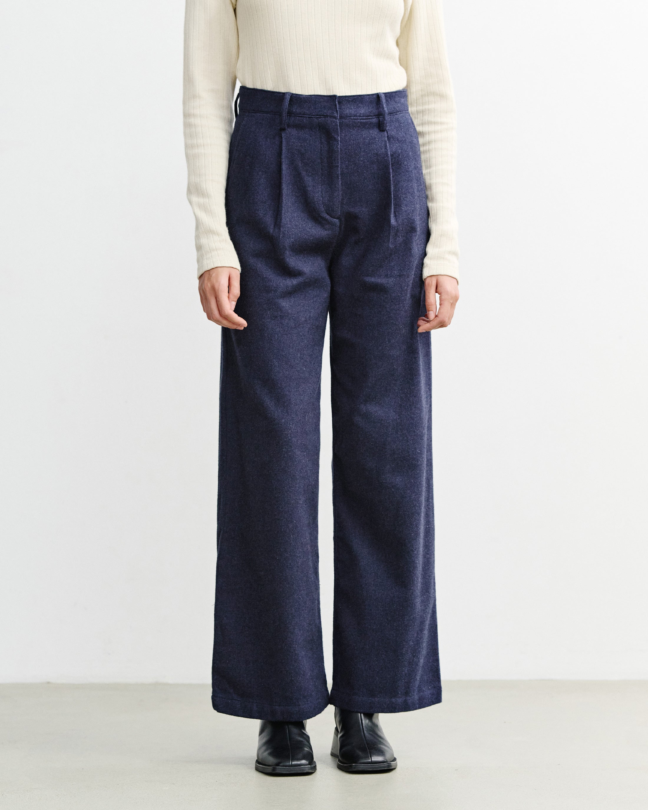 High-Waist Flannel Pant Organic Cotton - Dark Blue