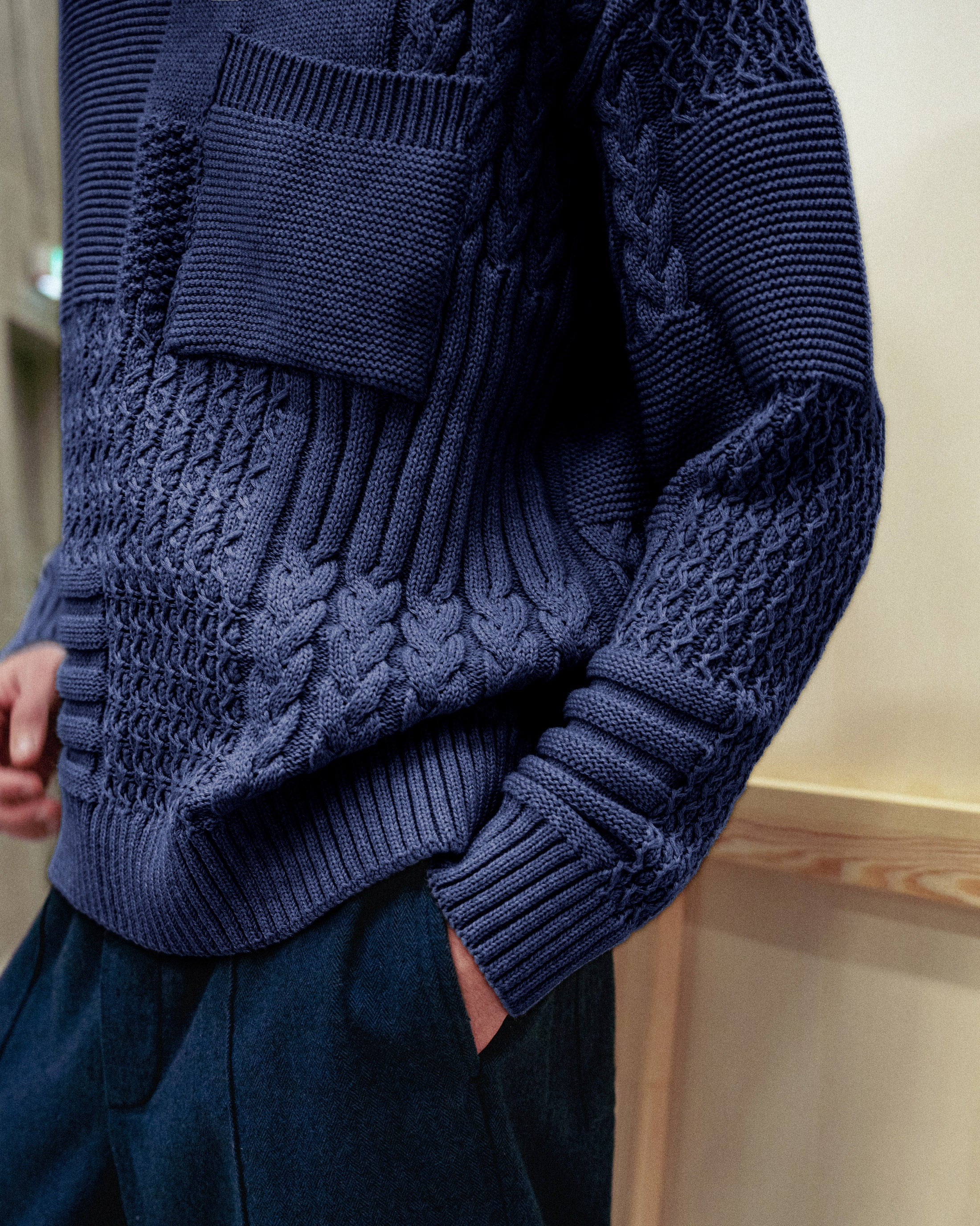 Patchwork Knit Sweatshirt Organic Cotton - Dark Blue