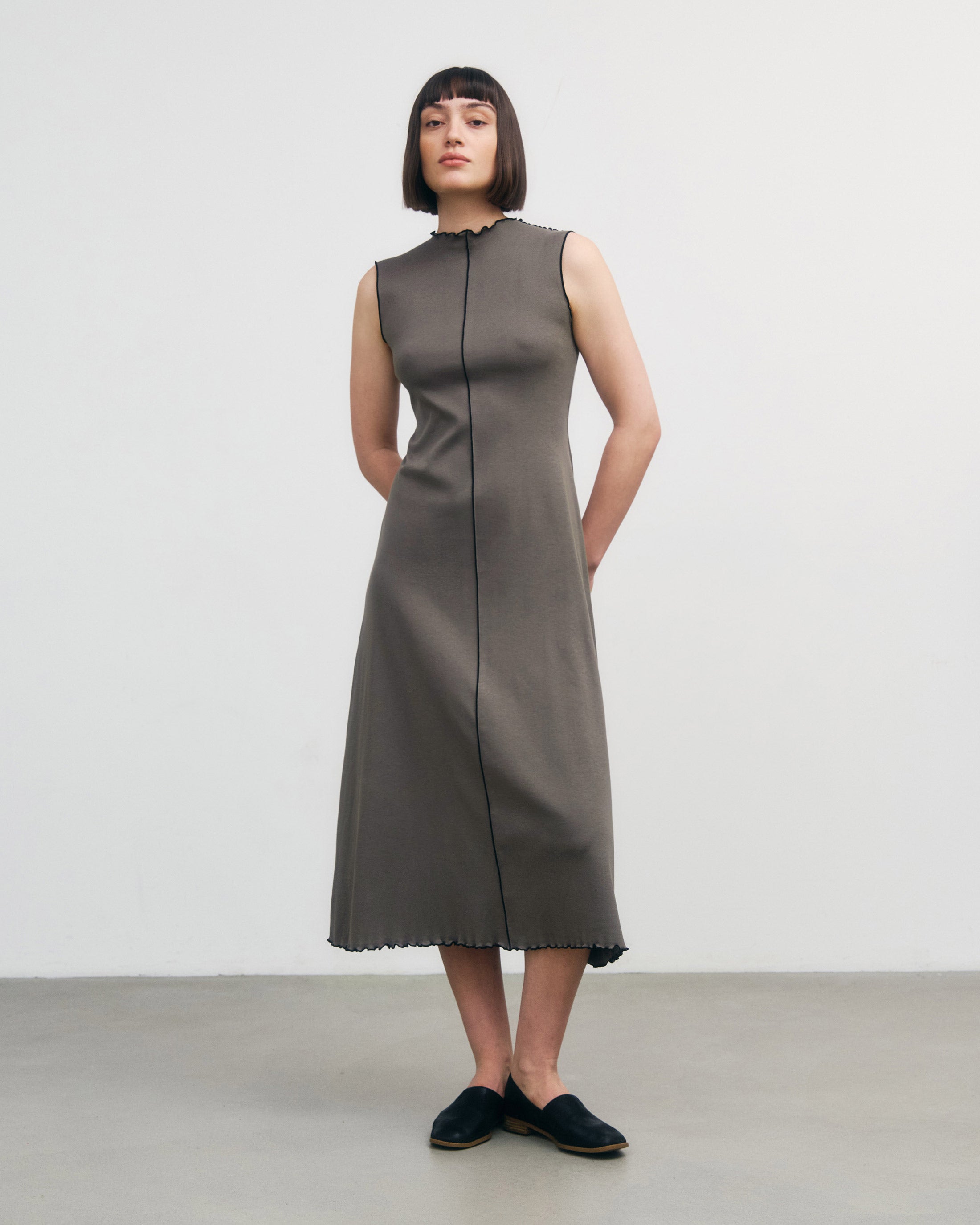 Pin-Tucked Dress Organic Cotton - Fawn Gray SS26