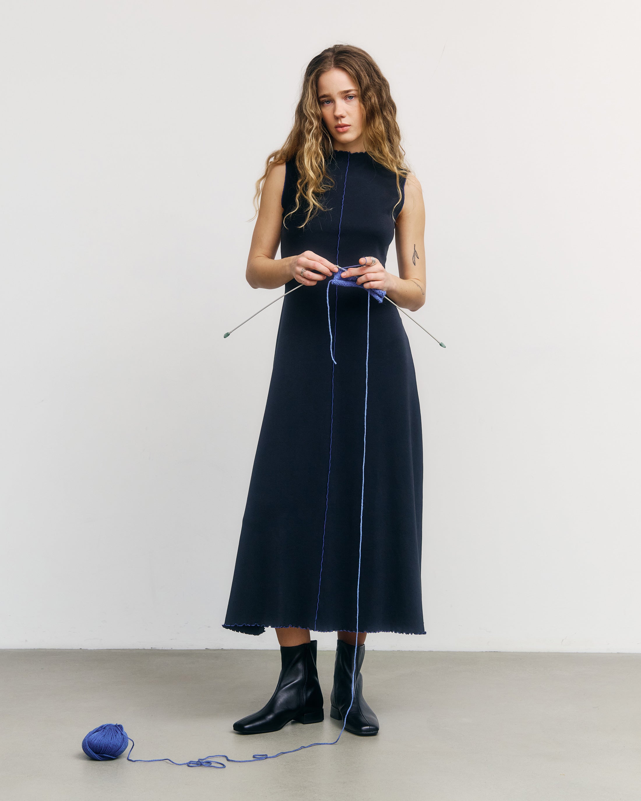 Pin-Tucked Organic Cotton Dress - Black