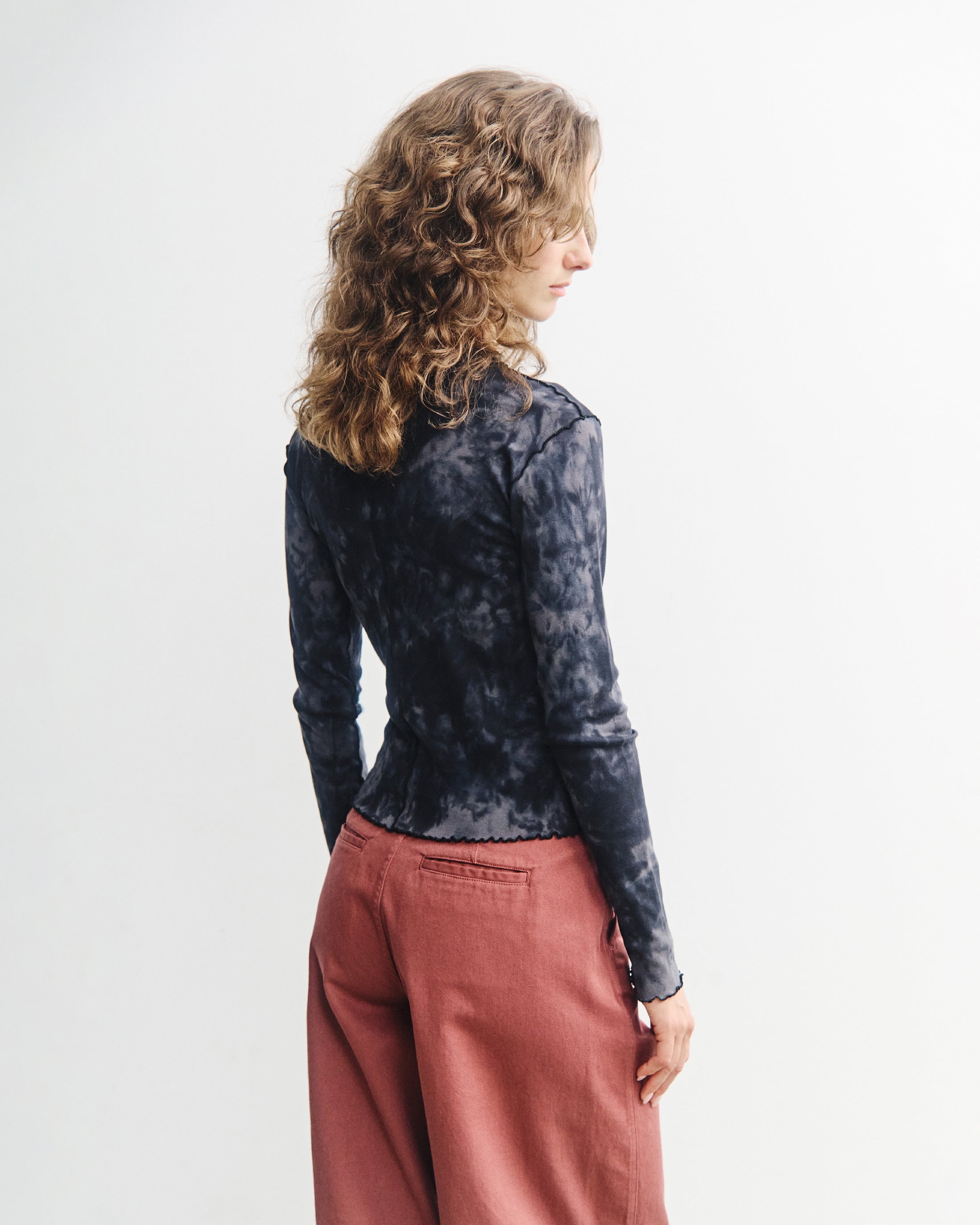 Pin-Tucked Long-Sleeve Organic Cotton - Batik Black
