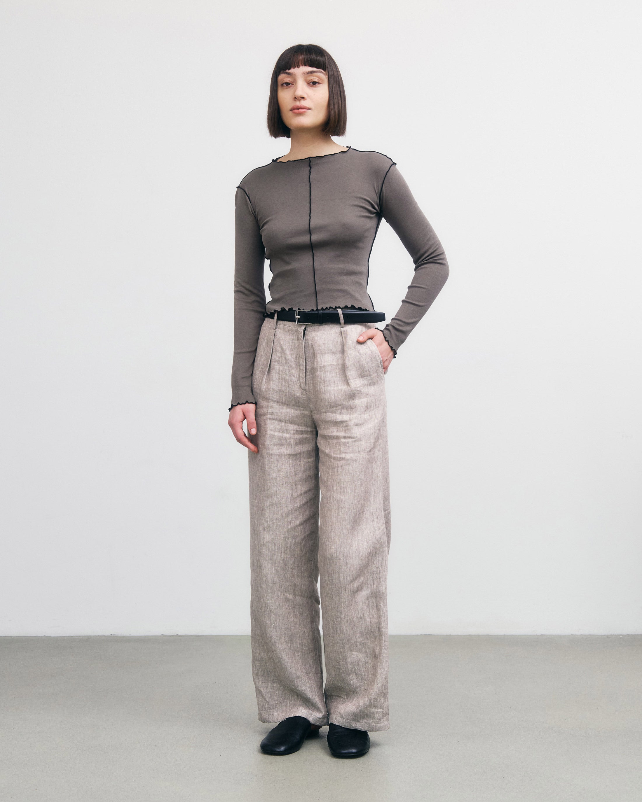 Pin-Tucked Longsleeve Organic Cotton - Fawn Gray