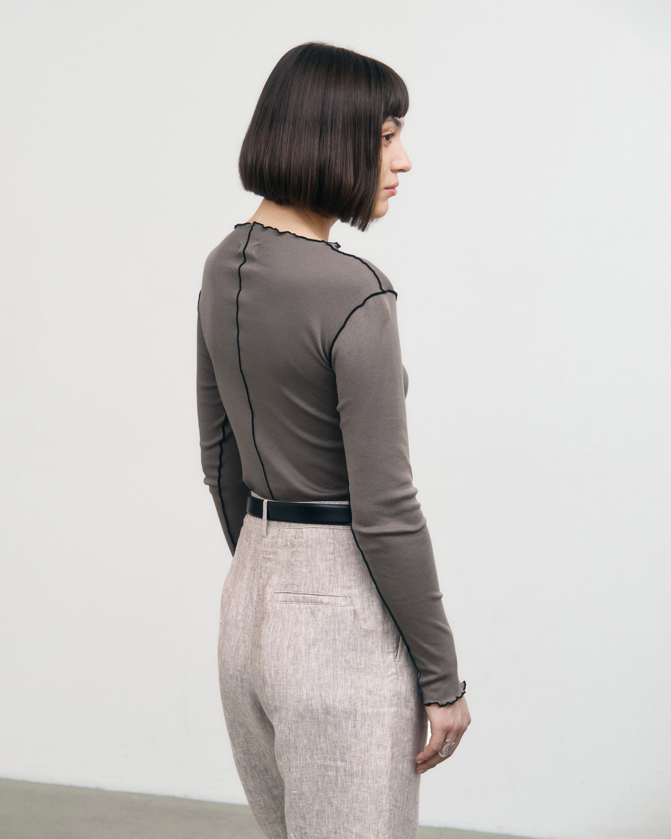 Pin-Tucked Longsleeve Organic Cotton - Fawn Gray