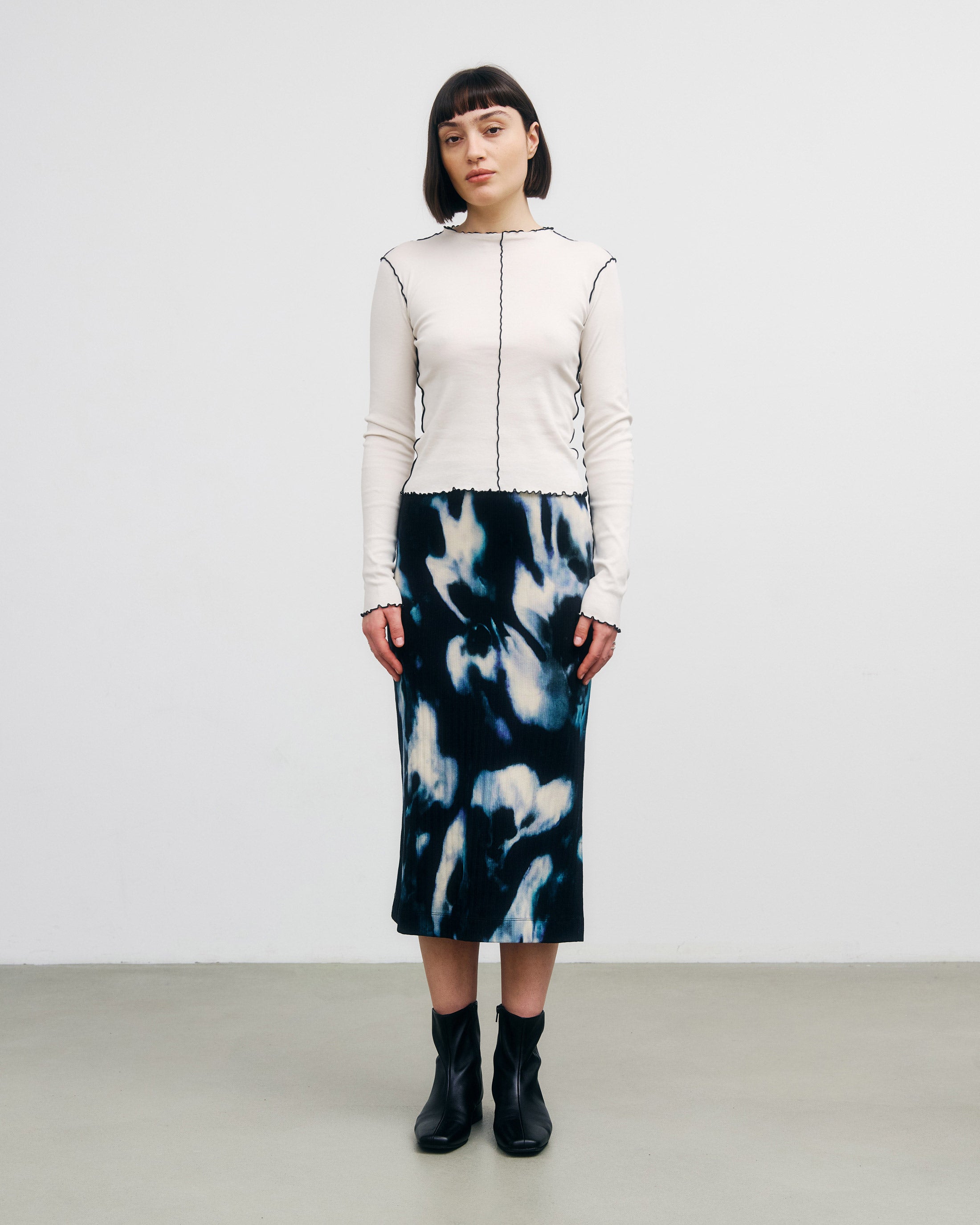 Ribbed Organic Cotton Midi Skirt - Tie Dye