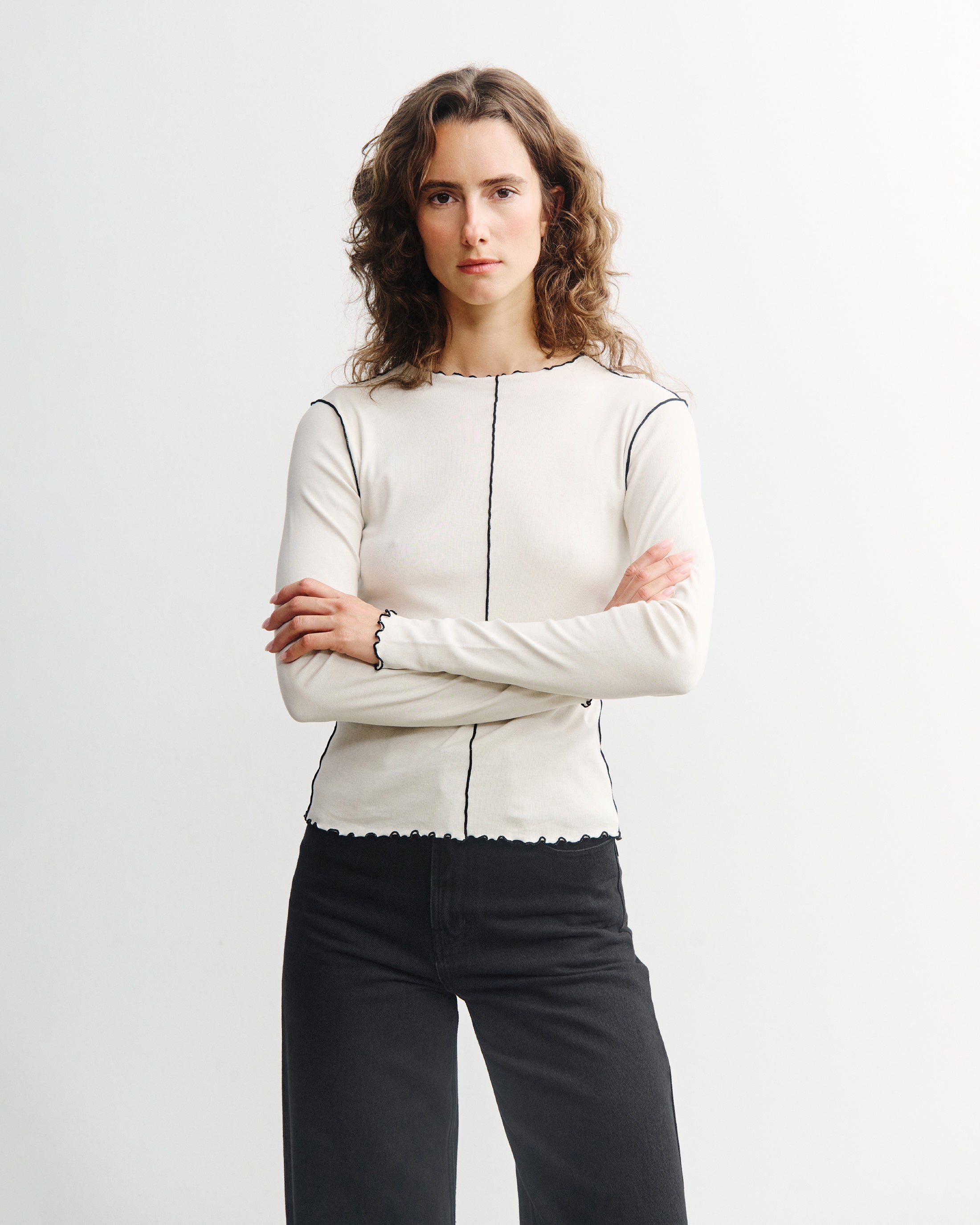 Pin-Tucked Long-Sleeve - White