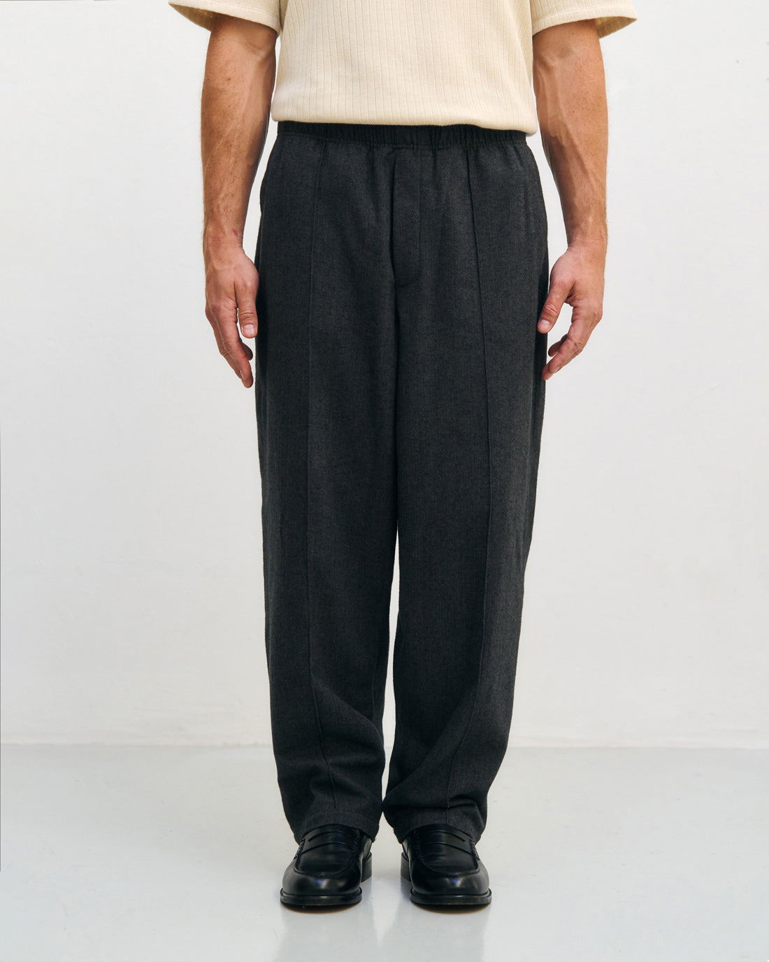Wide pleated trousers organic cotton - herringbone grey
