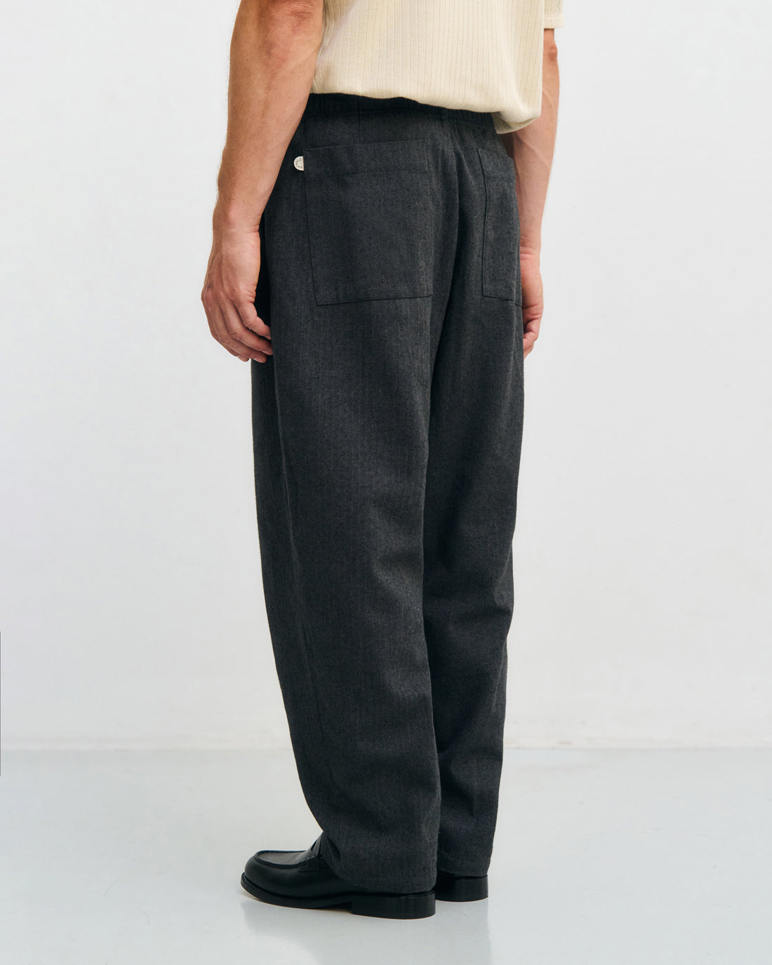 Wide pleated trousers organic cotton - herringbone grey