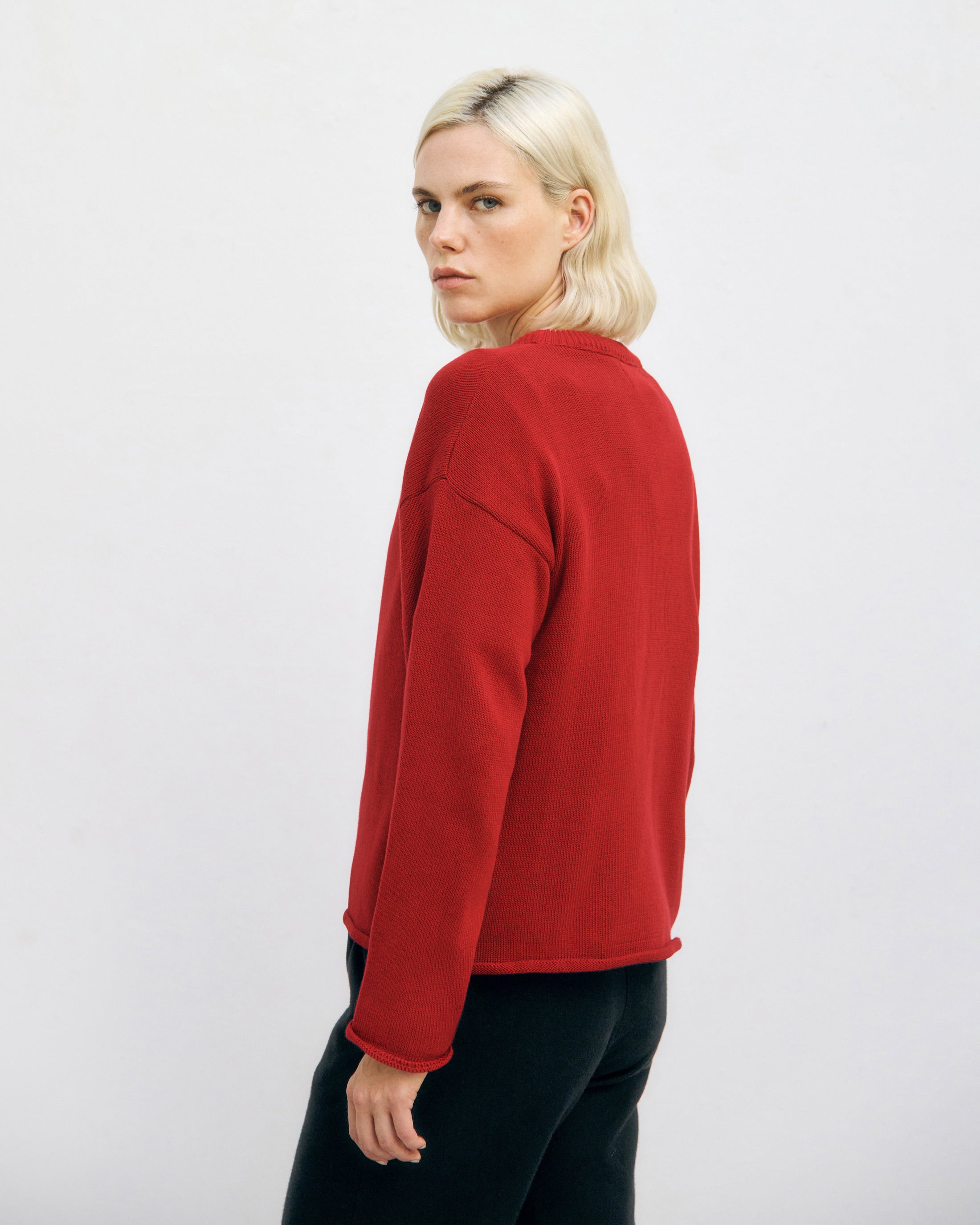 Oversized knit sweater, organic cotton - Red