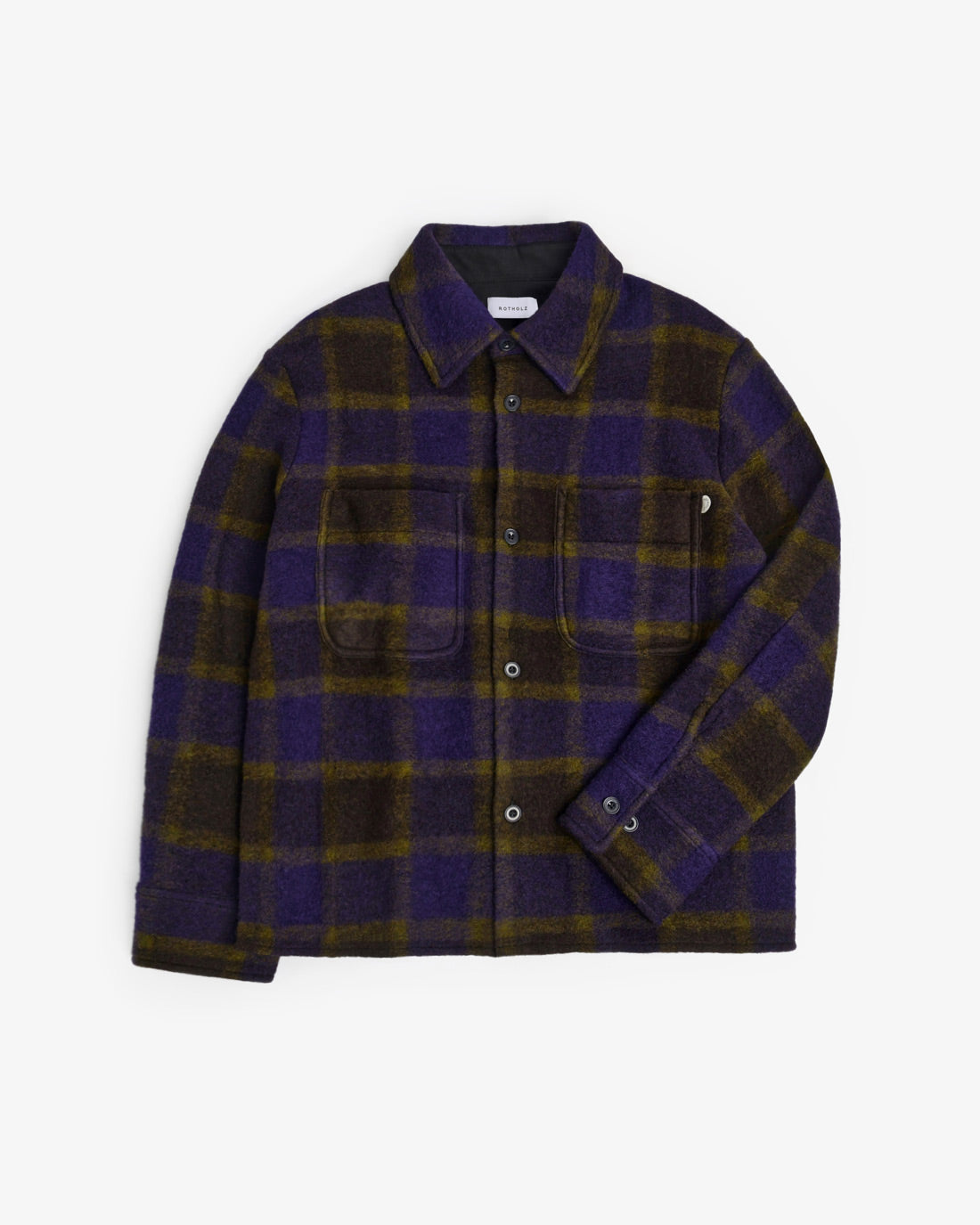 Heavyweight organic wool blend overshirt - Purple checkered