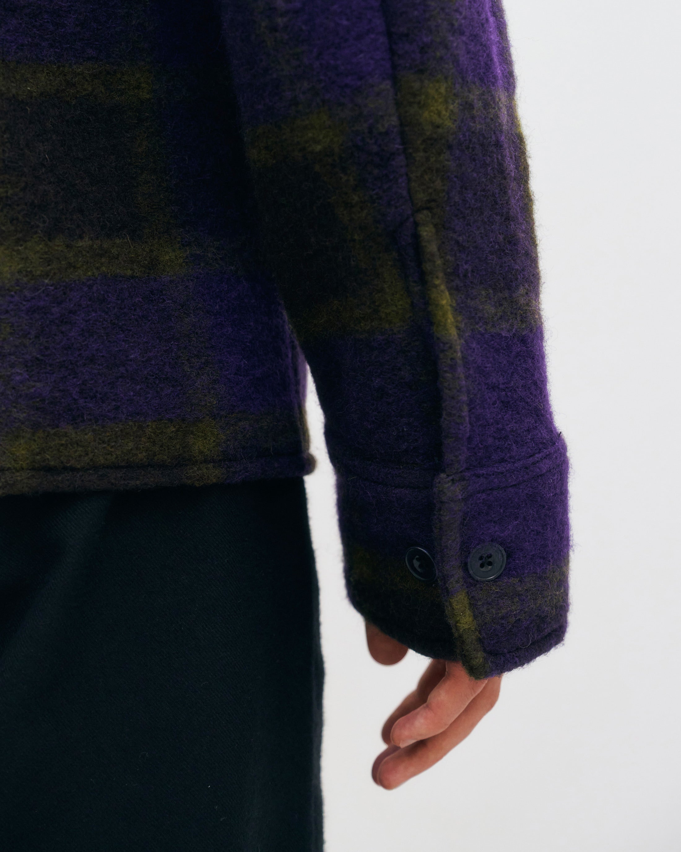 Heavyweight organic wool blend overshirt - Purple checkered