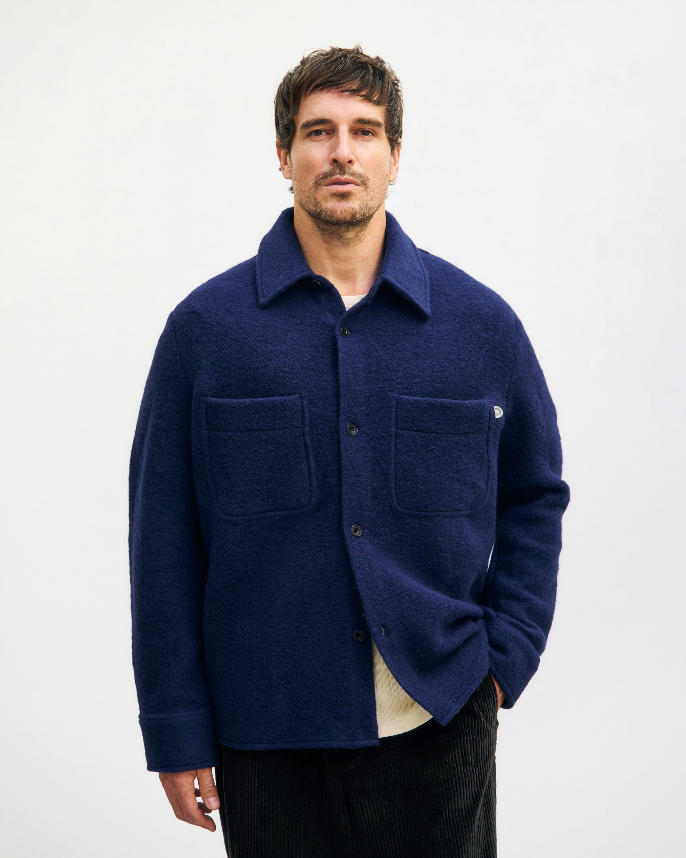 Heavyweight overshirt organic wool blend - Royal Blue