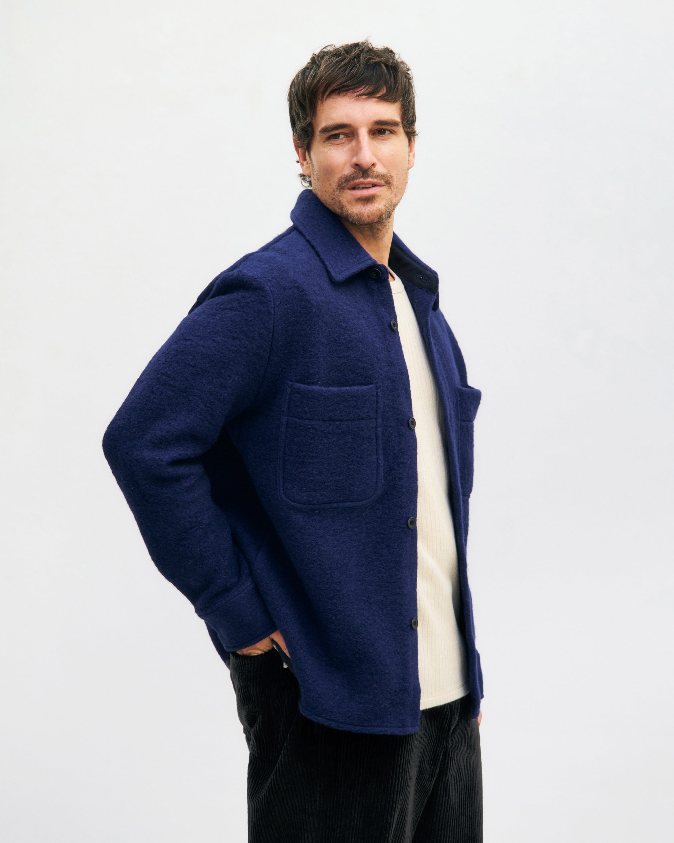 Heavyweight overshirt organic wool blend - Royal Blue