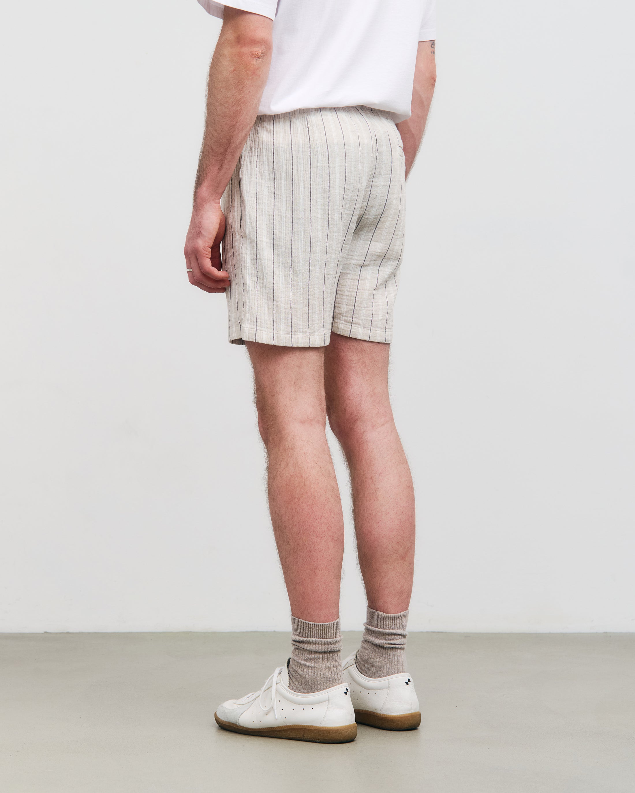 Striped Muslin Organic Cotton Shorts - Sand