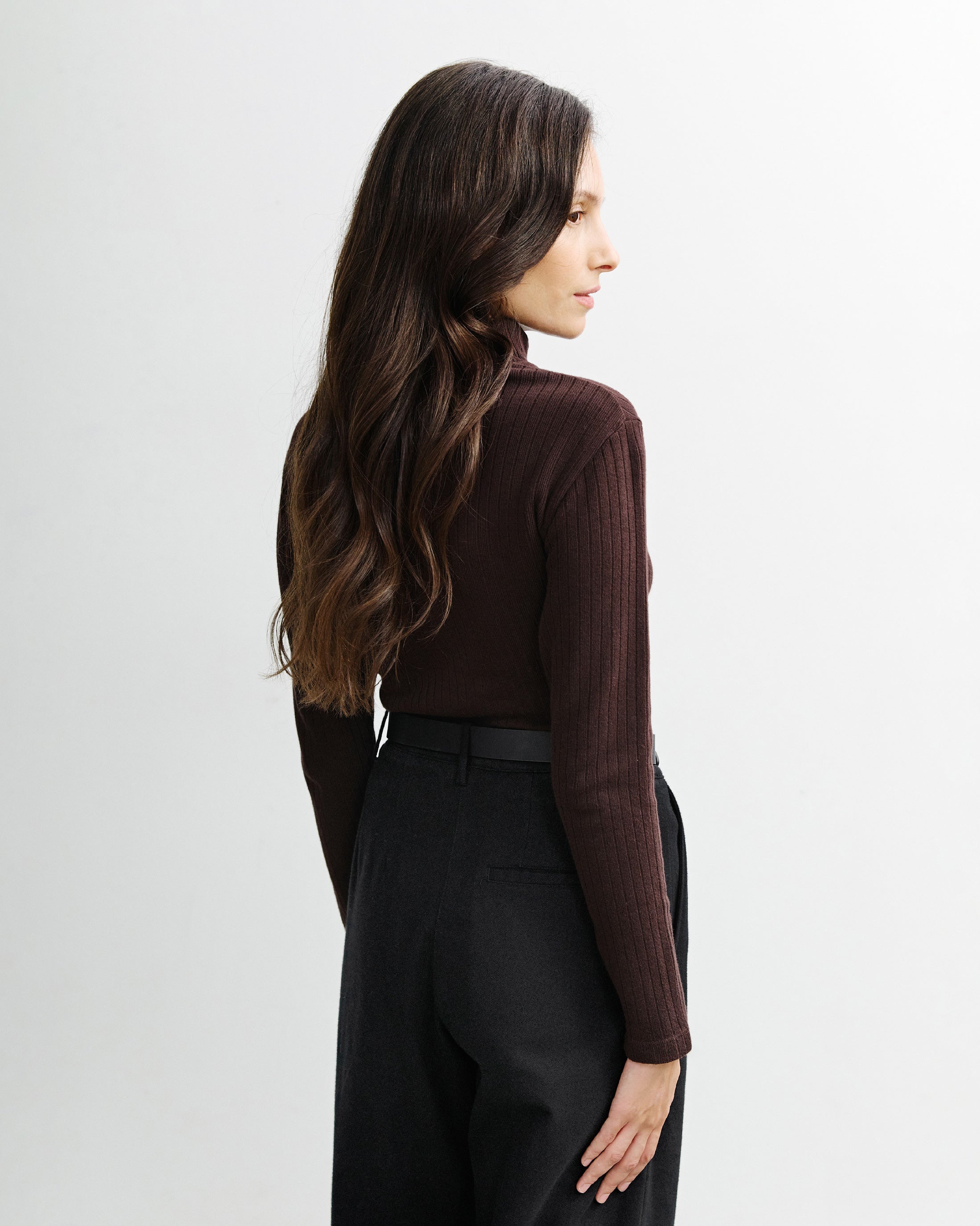 Mock Neck Long Sleeve Organic Cotton - Brown
