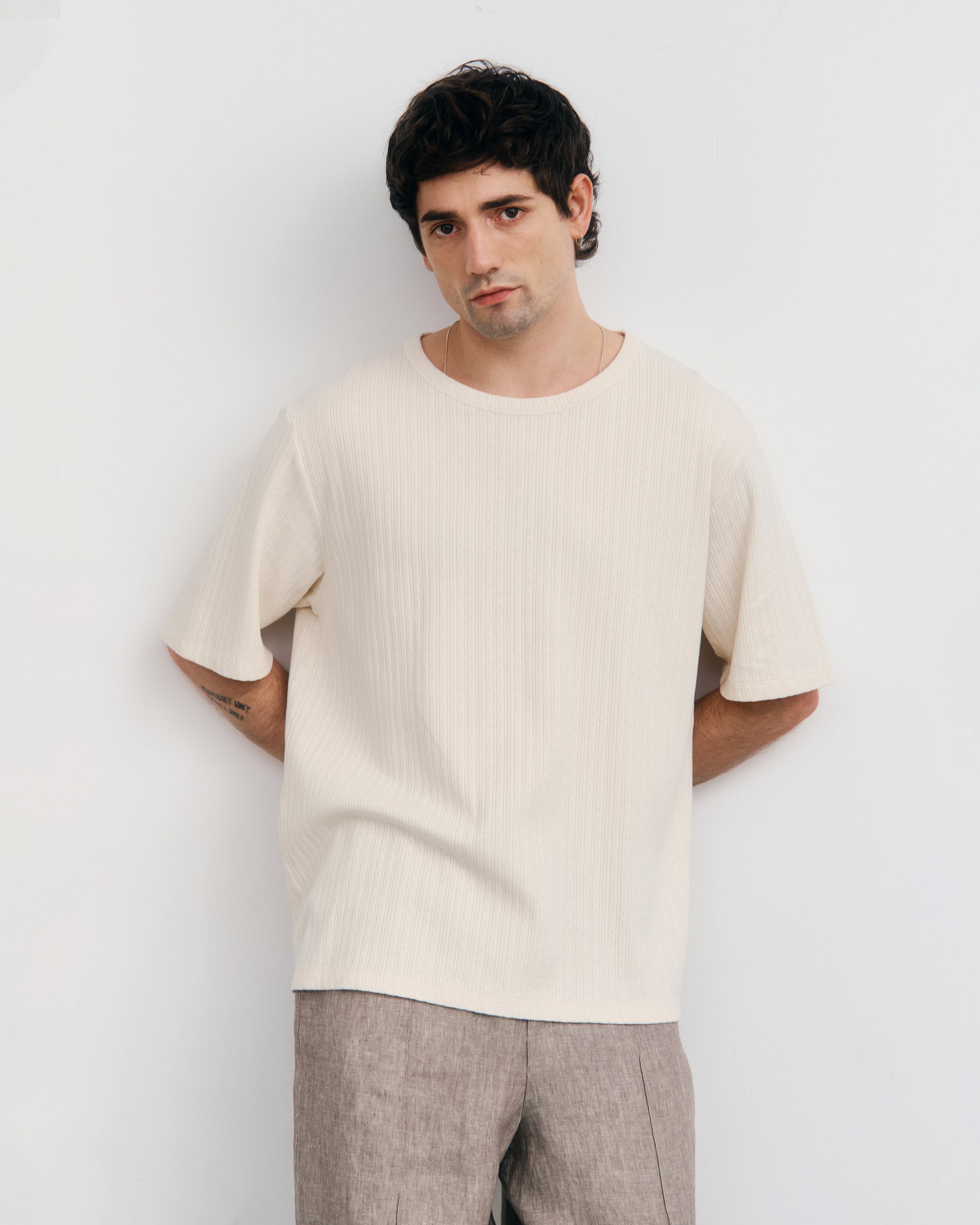 Ribbed Organic Cotton T-Shirt - Cream