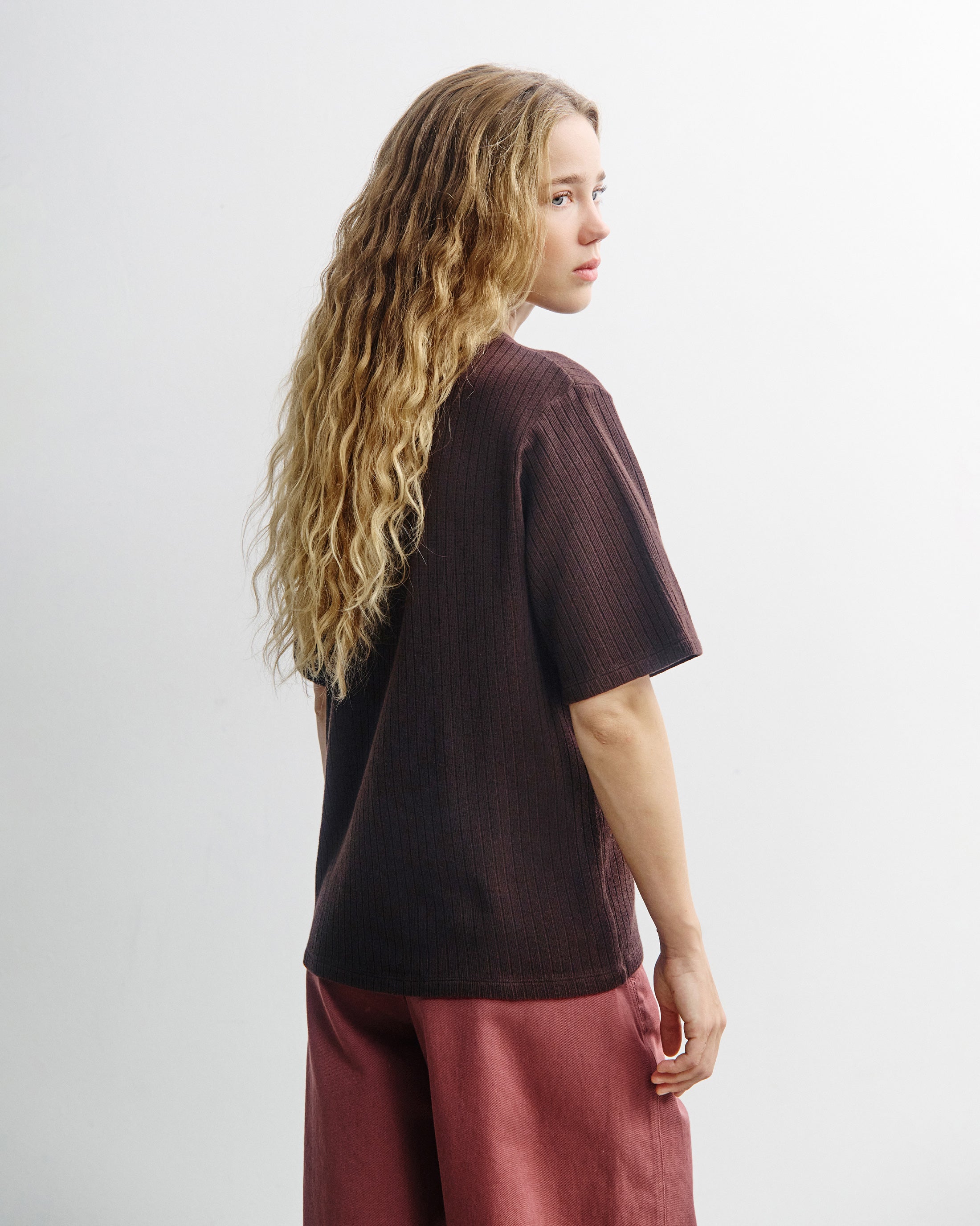 Ribbed T-Shirt Organic Cotton - Brown