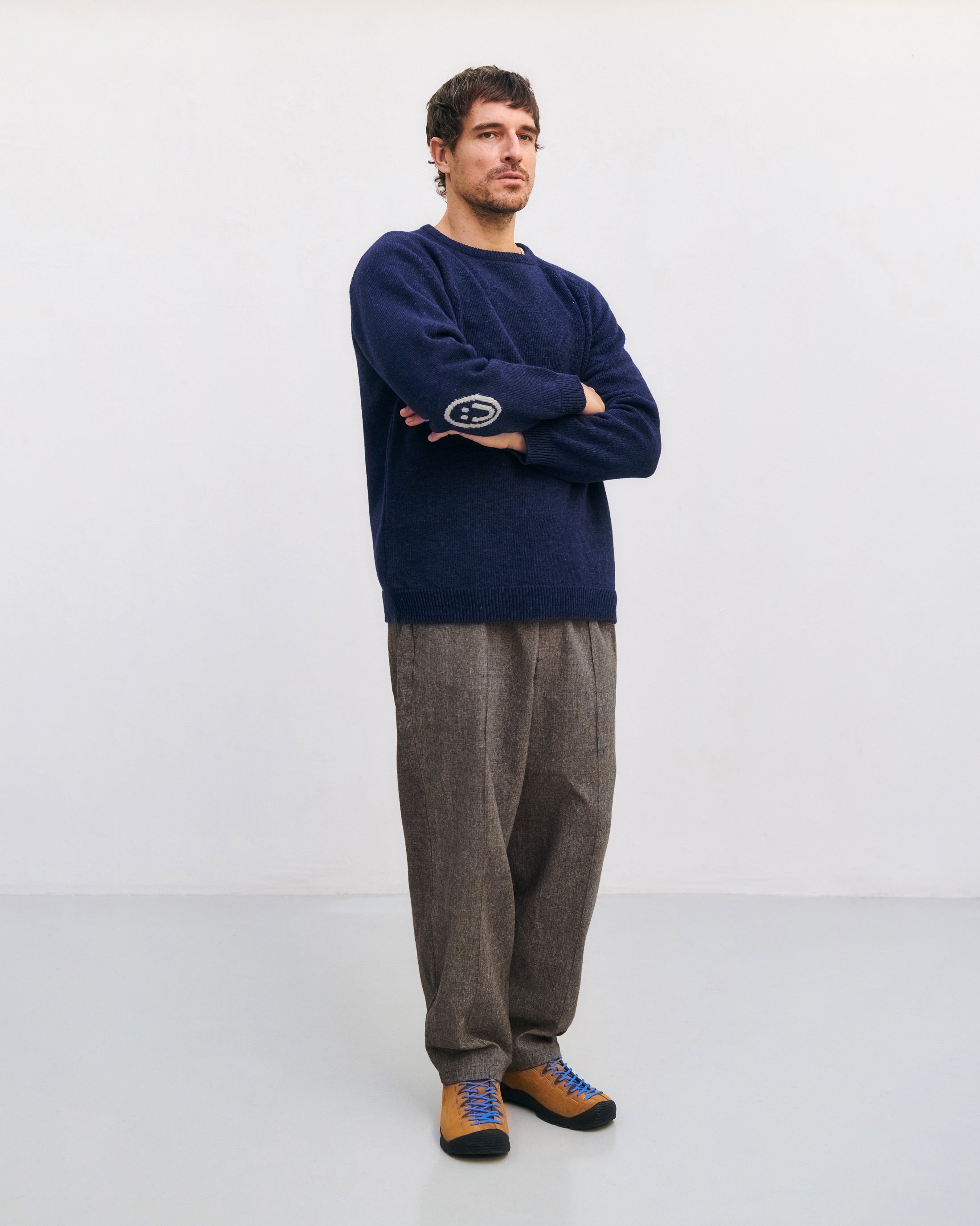 Smiling Knit Sweater Recycled Wool - Dark Blue
