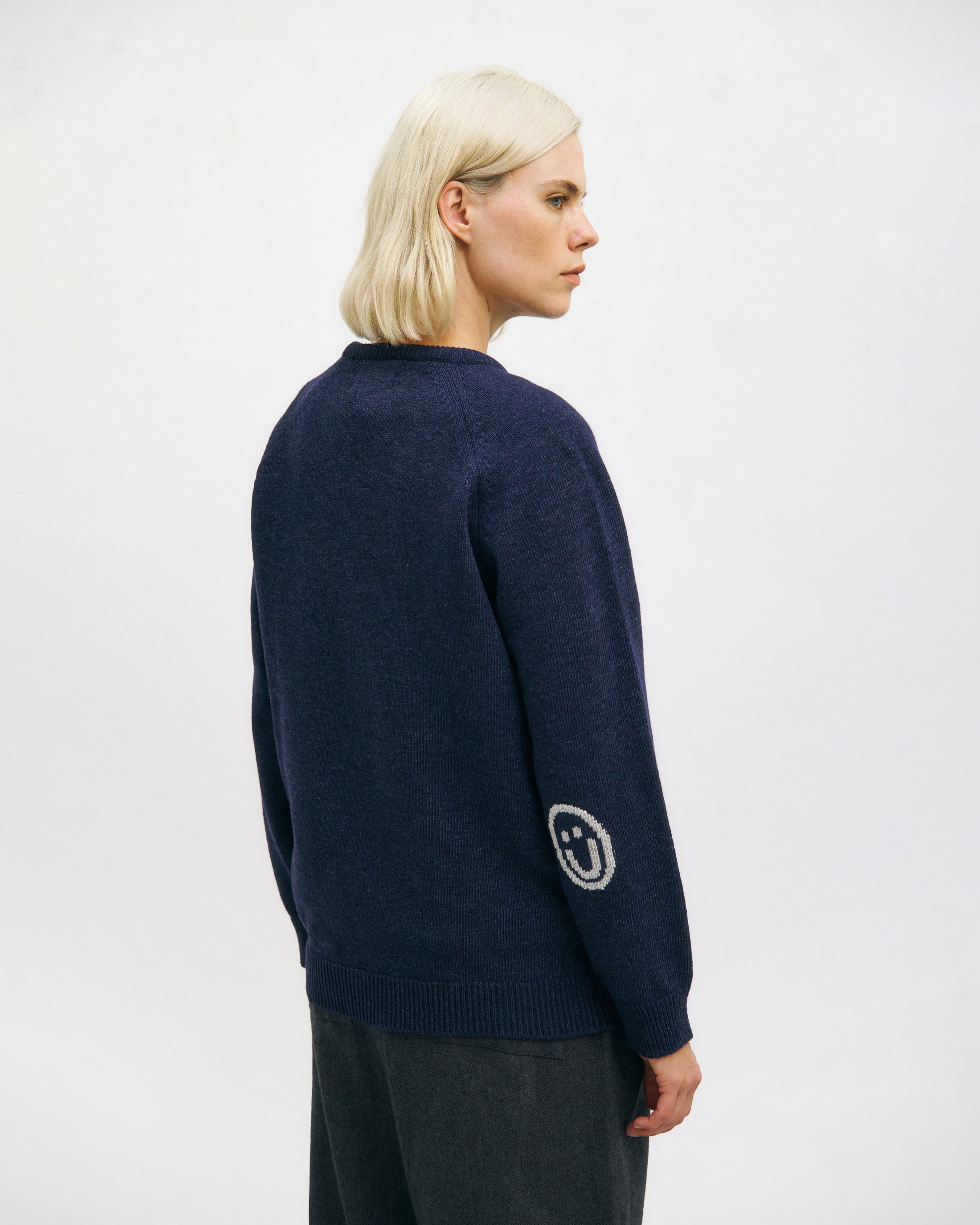 Smiling Knit Sweater Recycled Wool - Dark Blue