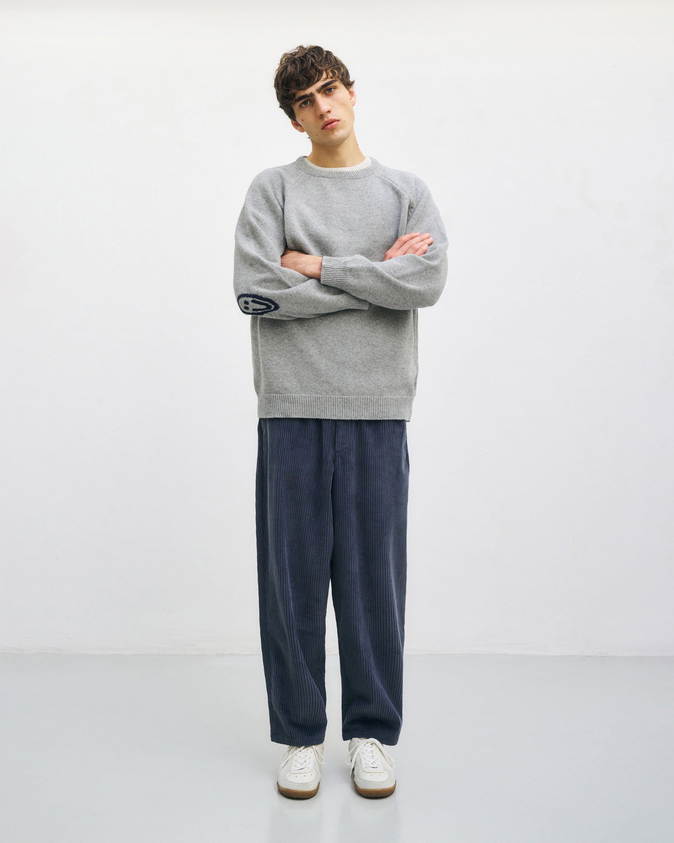 Smiling Knit Sweater Recycled Wool - Light Grey