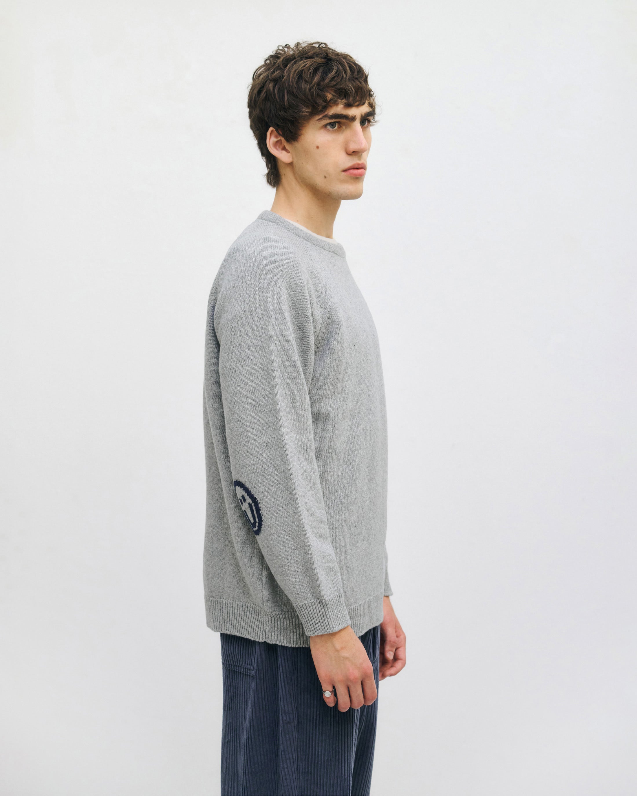 Smiling Knit Sweater Recycled Wool - Light Grey