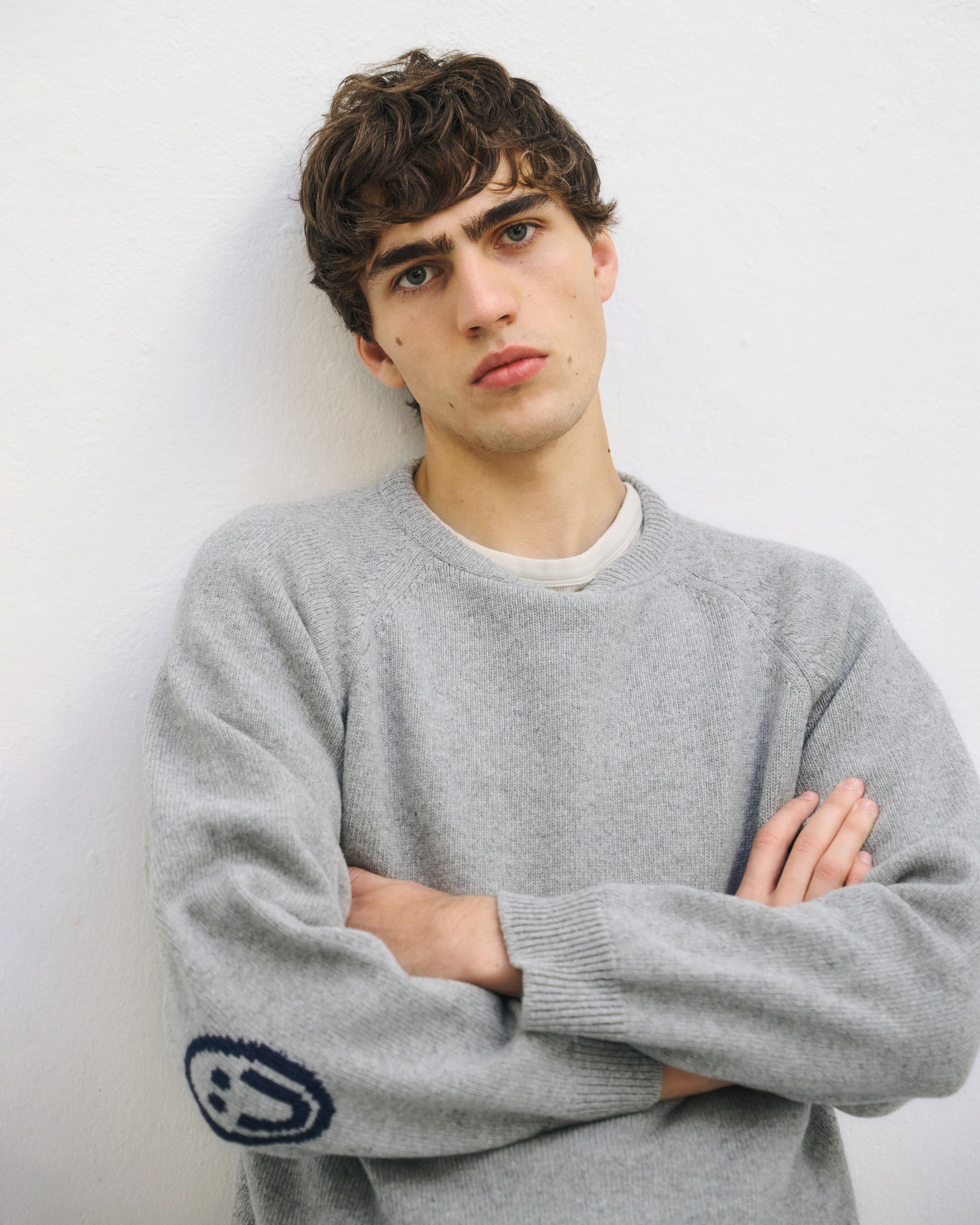 Smiling Knit Sweater Recycled Wool - Light Grey