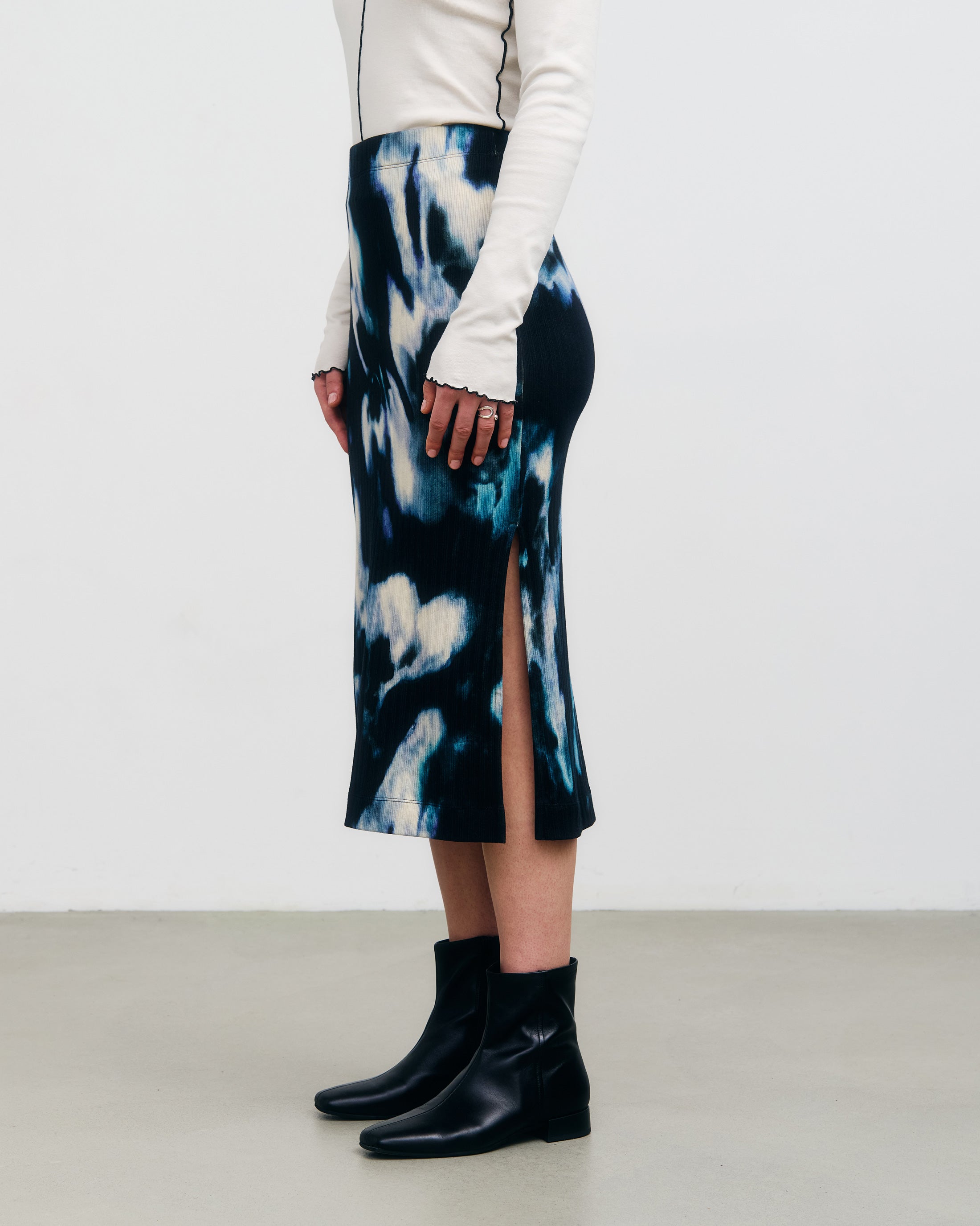 Ribbed Organic Cotton Midi Skirt - Tie Dye