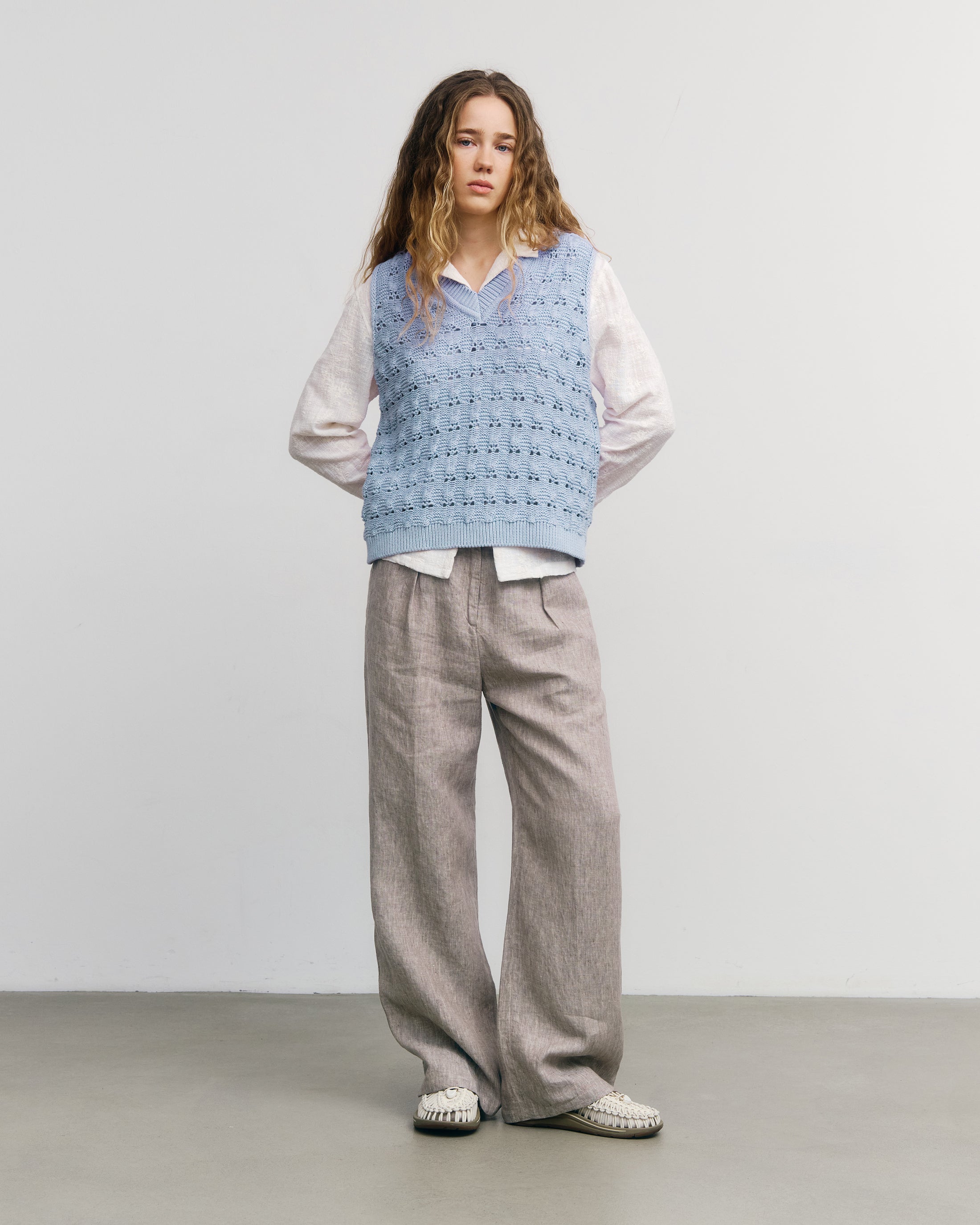 Weite Strick Weste Bio Baumwolle - Hellblau