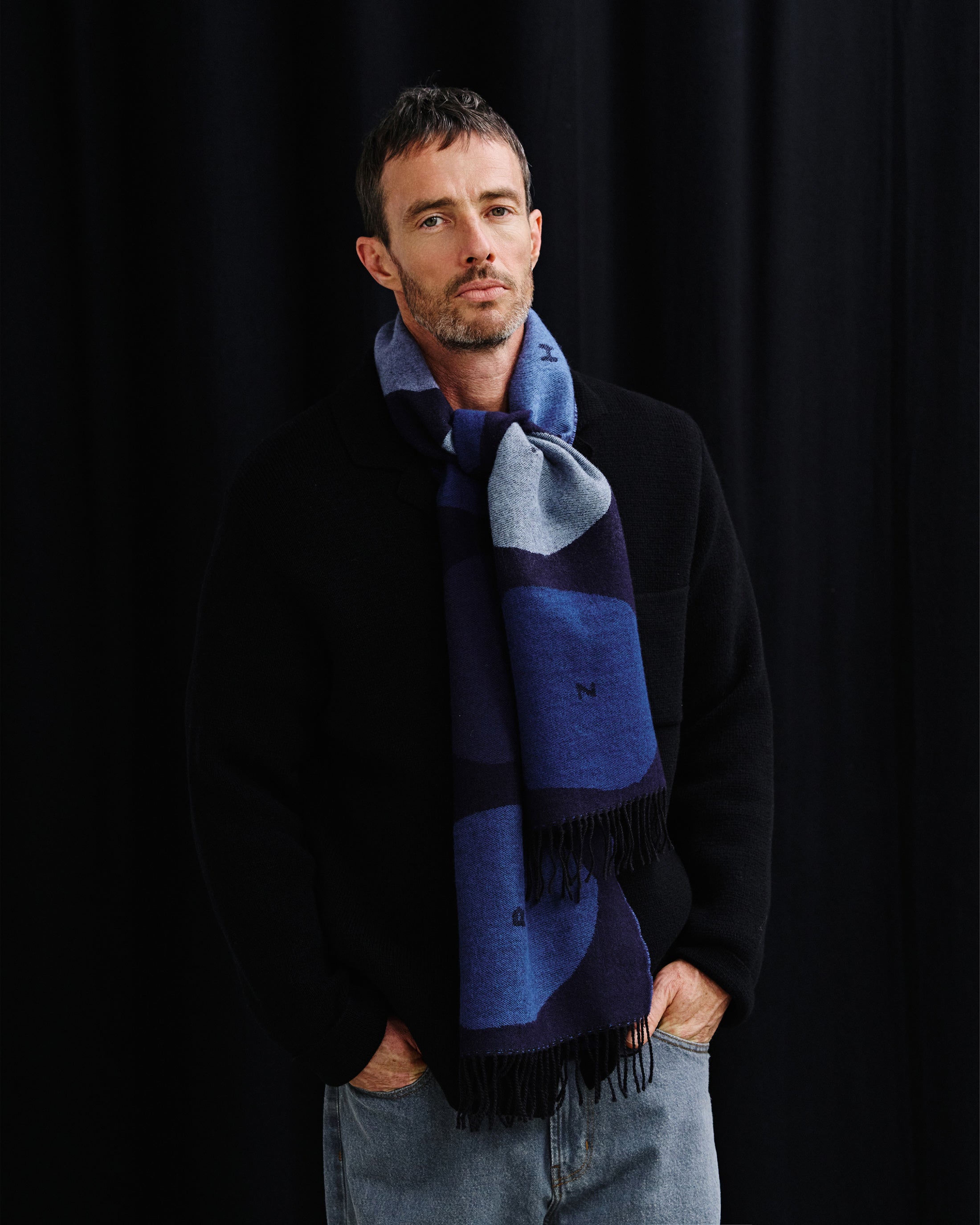 Woven Scarf Merino Wool - Blue Bubbles