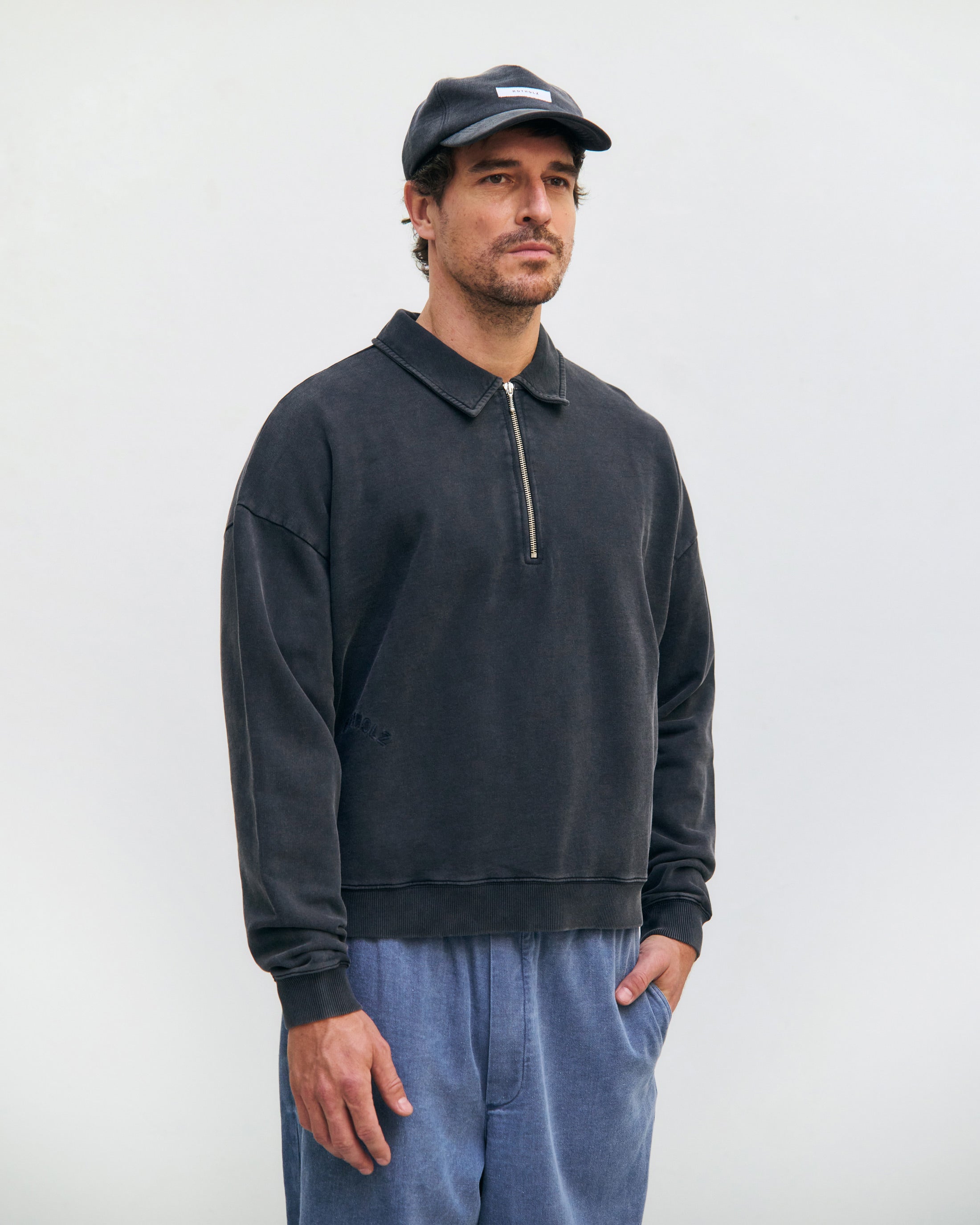 Polo Half Zip Sweatshirt Organic Cotton - Black
