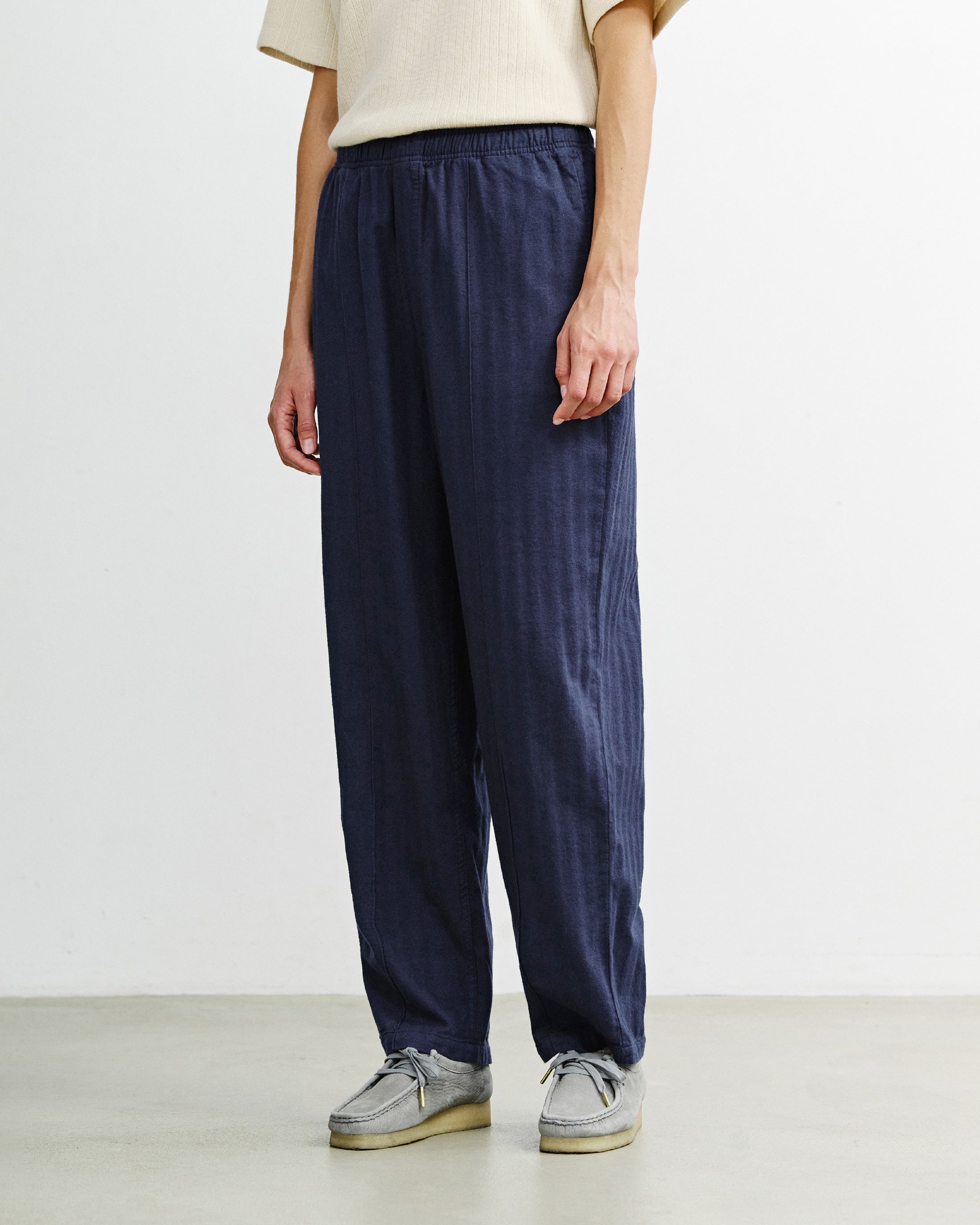 Wide Pleated Trousers Organic Cotton - Blue